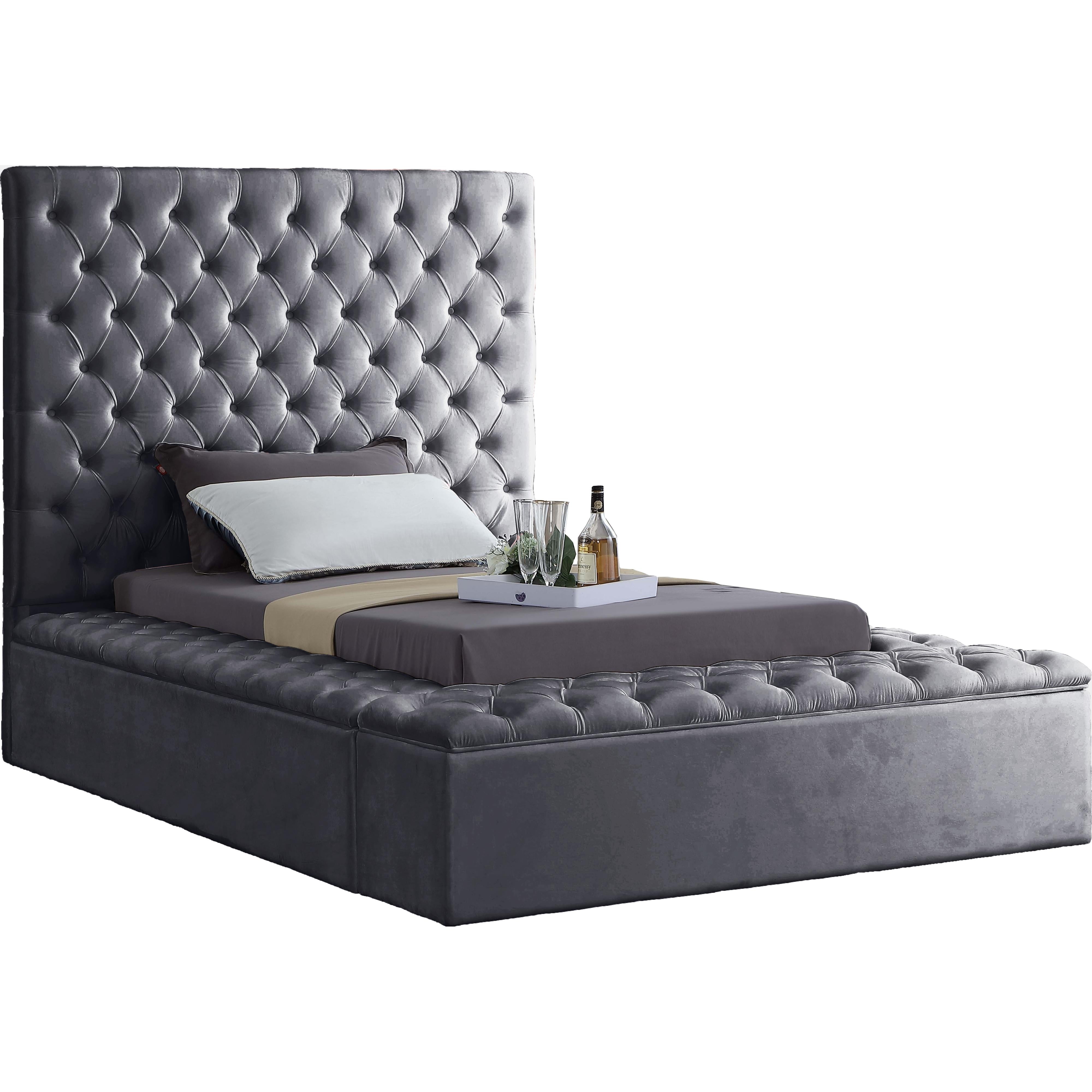 Meridian Bliss Grey Velvet Twin Bed (3 Boxes)