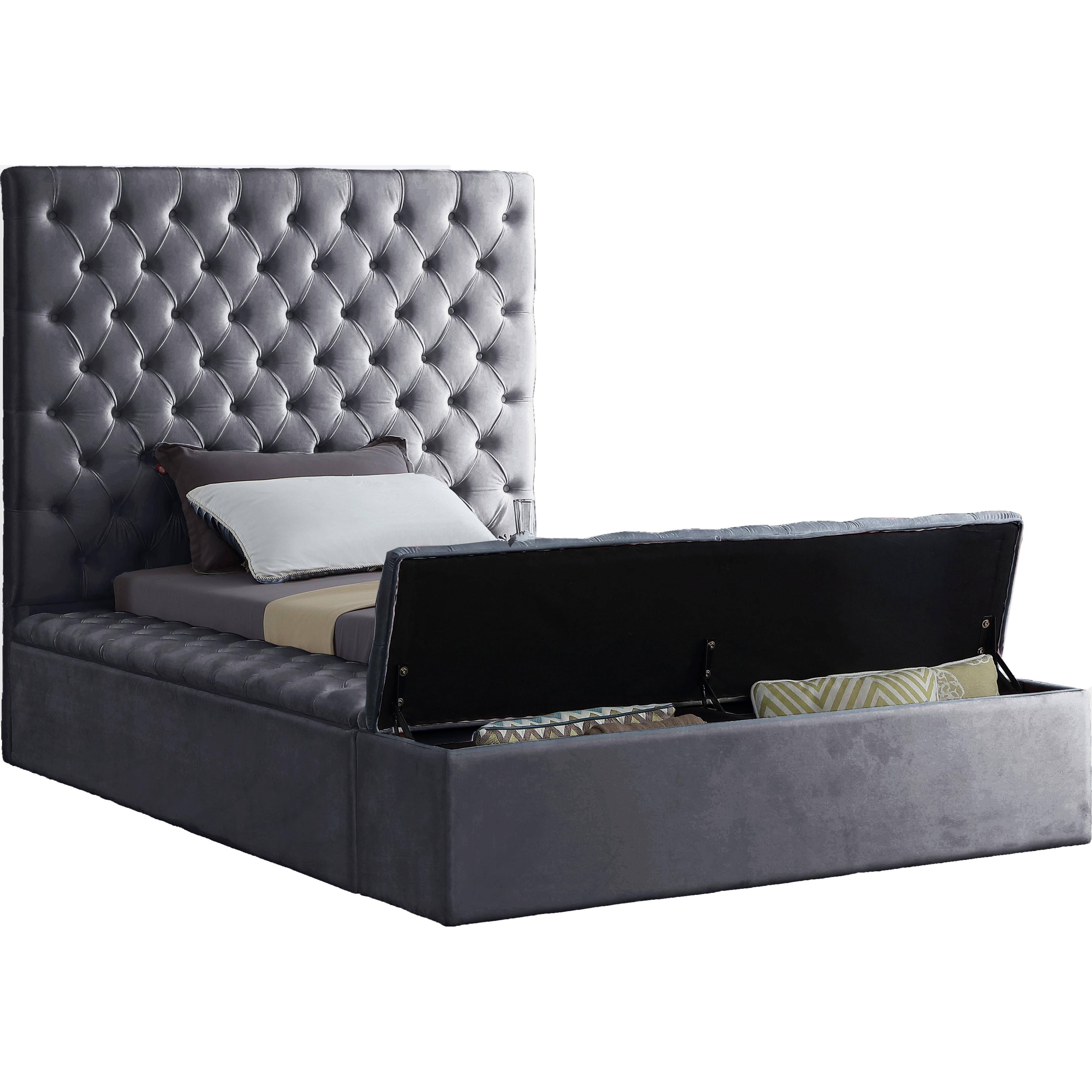 Meridian Bliss Grey Velvet Twin Bed (3 Boxes)