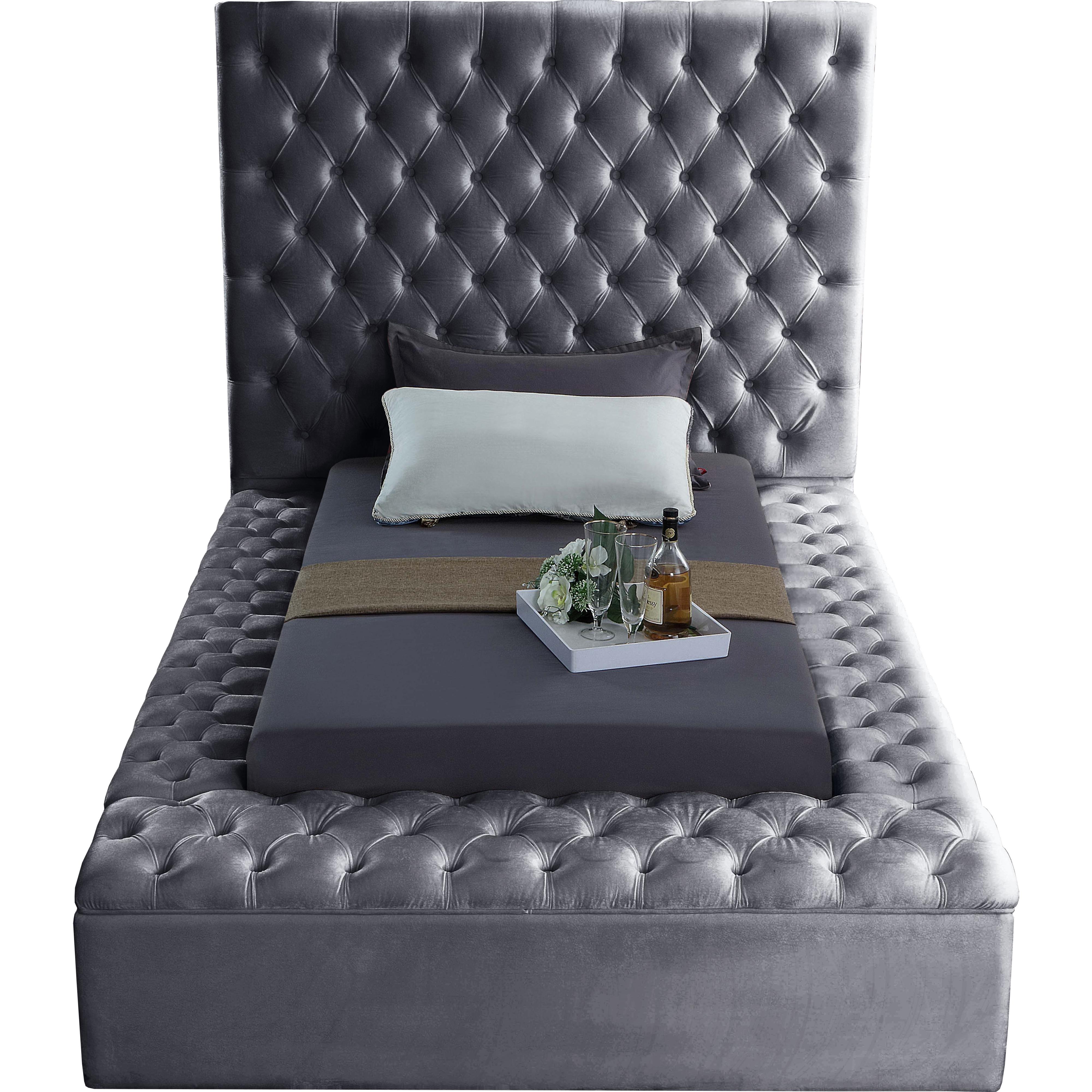 Meridian Bliss Grey Velvet Twin Bed (3 Boxes)