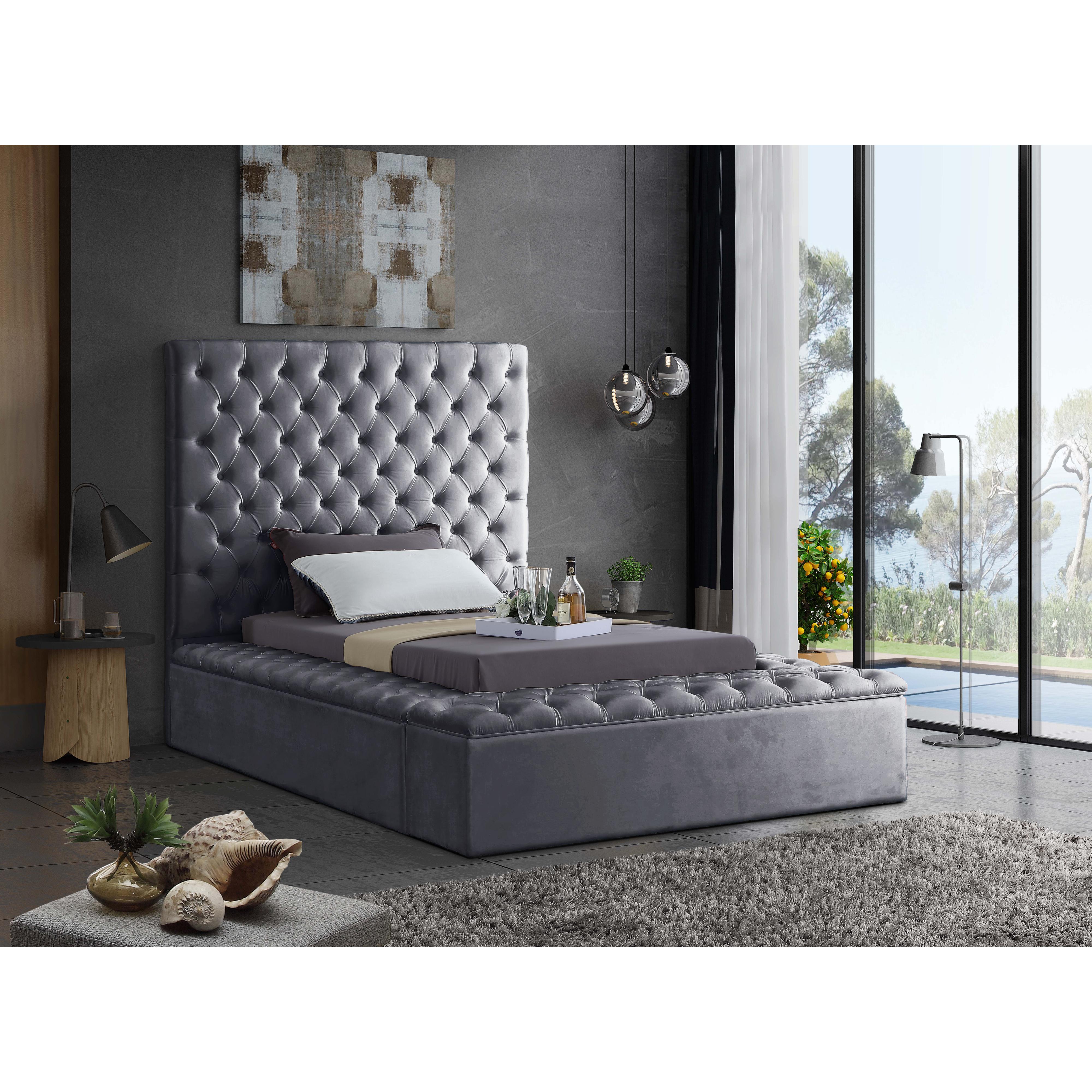 Meridian Bliss Grey Velvet Twin Bed (3 Boxes)