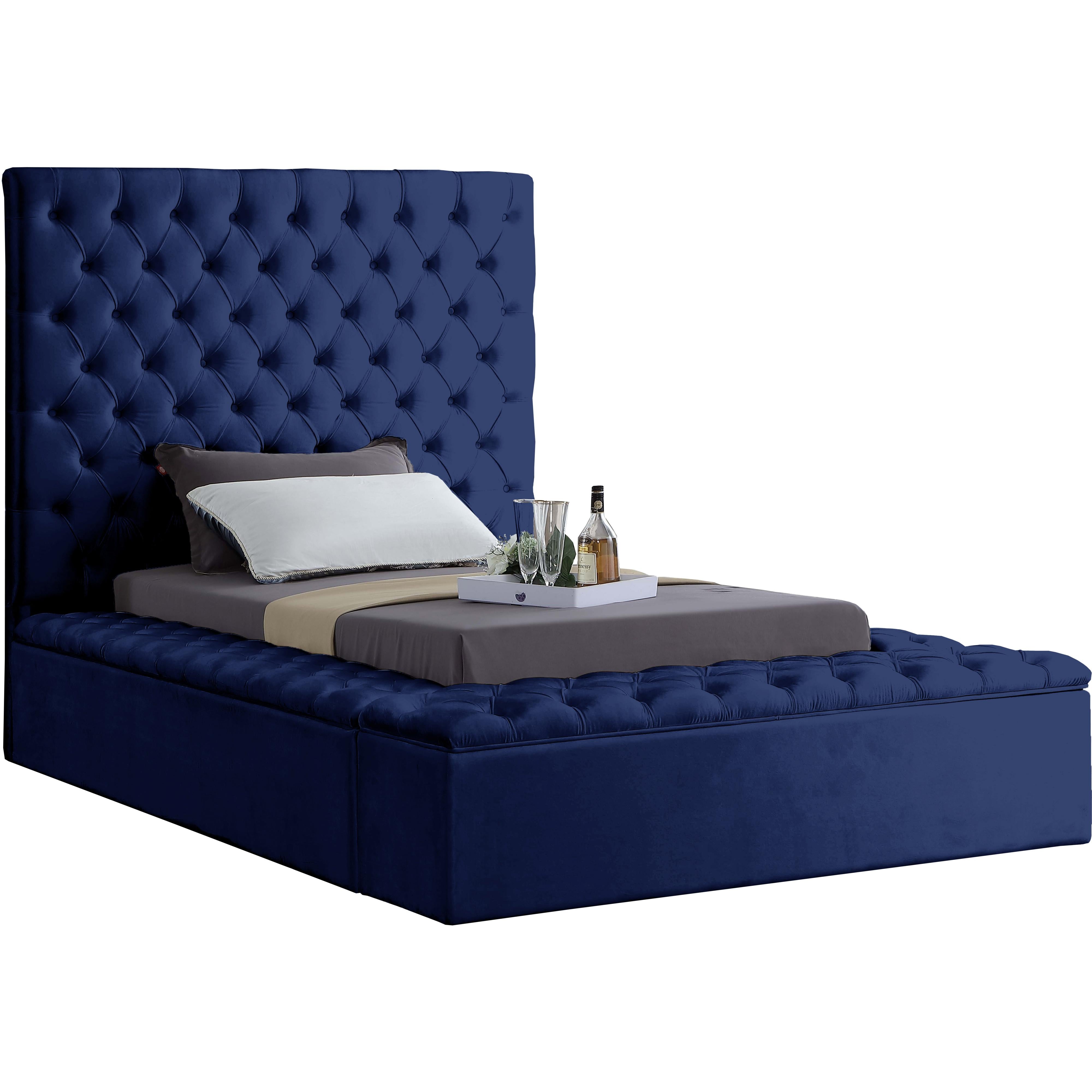 Meridian Bliss Navy Velvet Twin Bed (3 Boxes)