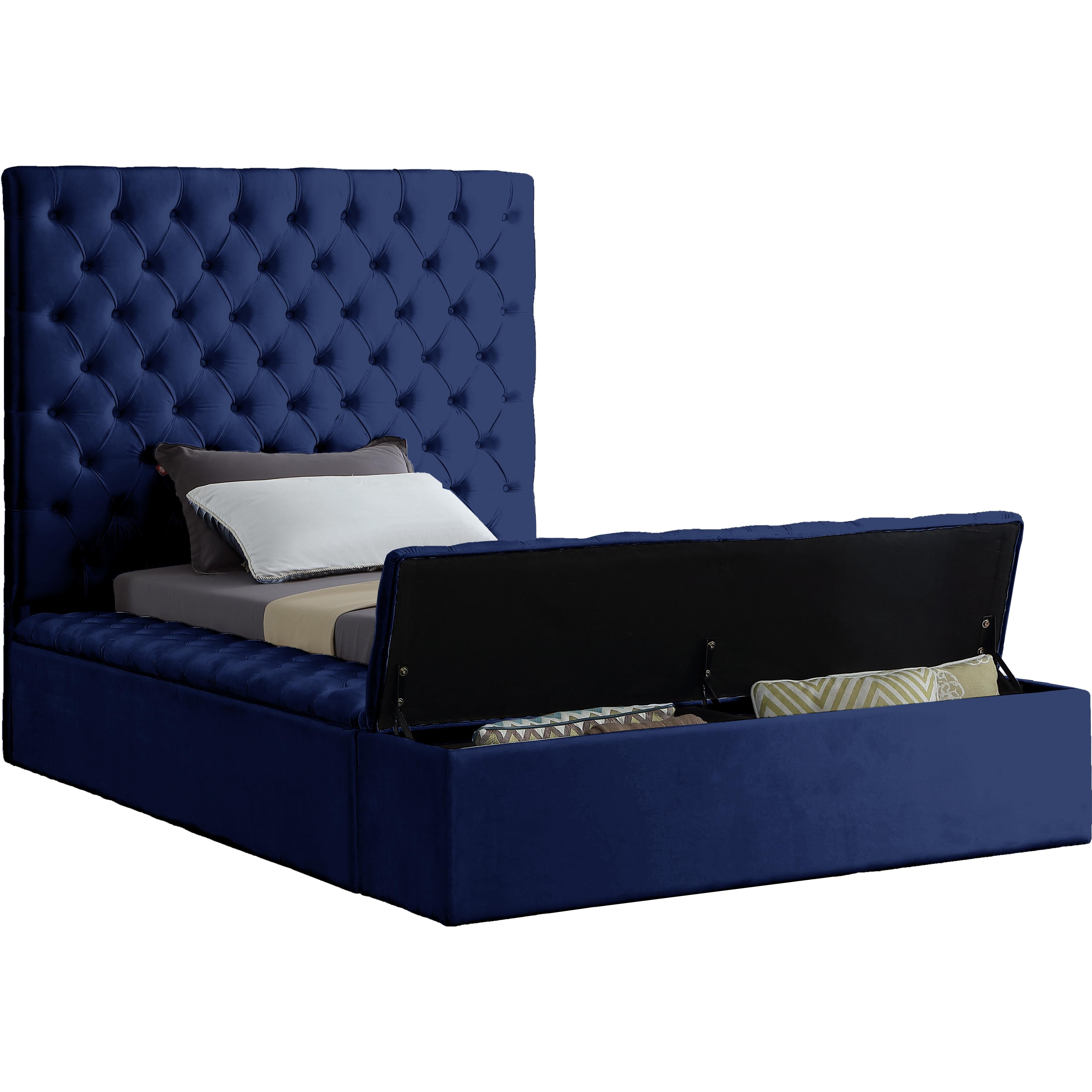 Meridian Bliss Navy Velvet Twin Bed (3 Boxes)