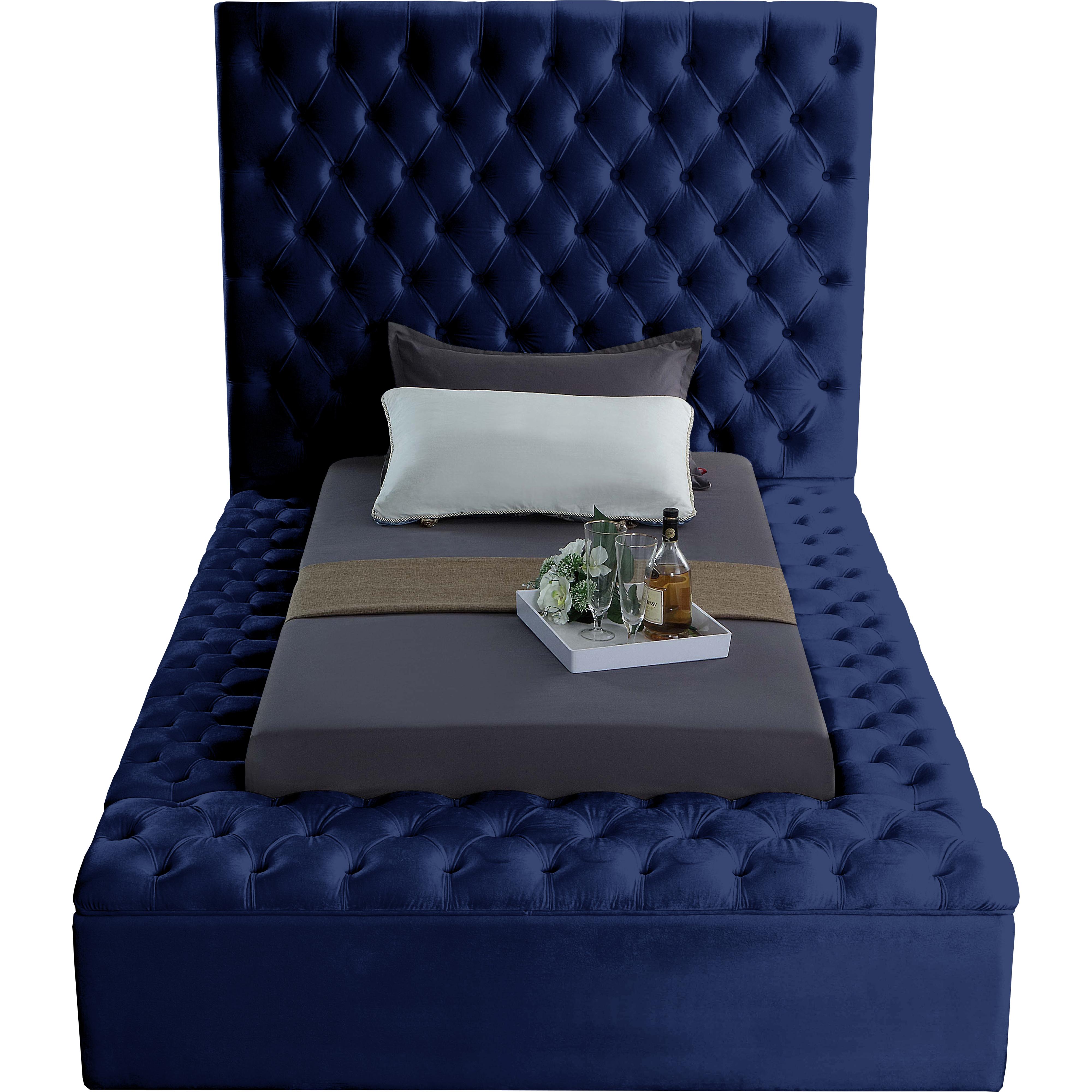 Meridian Bliss Navy Velvet Twin Bed (3 Boxes)