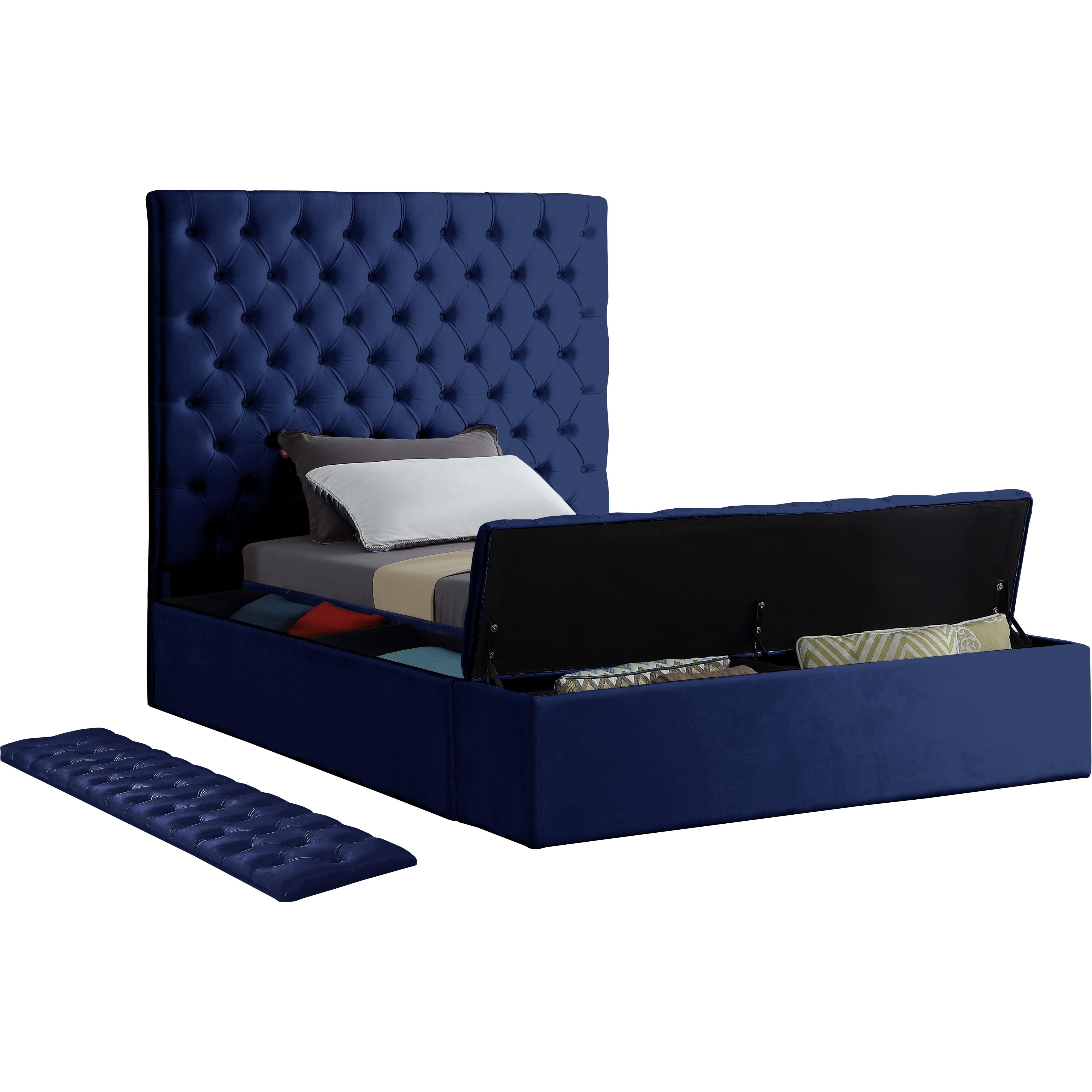 Meridian Bliss Navy Velvet Twin Bed (3 Boxes)