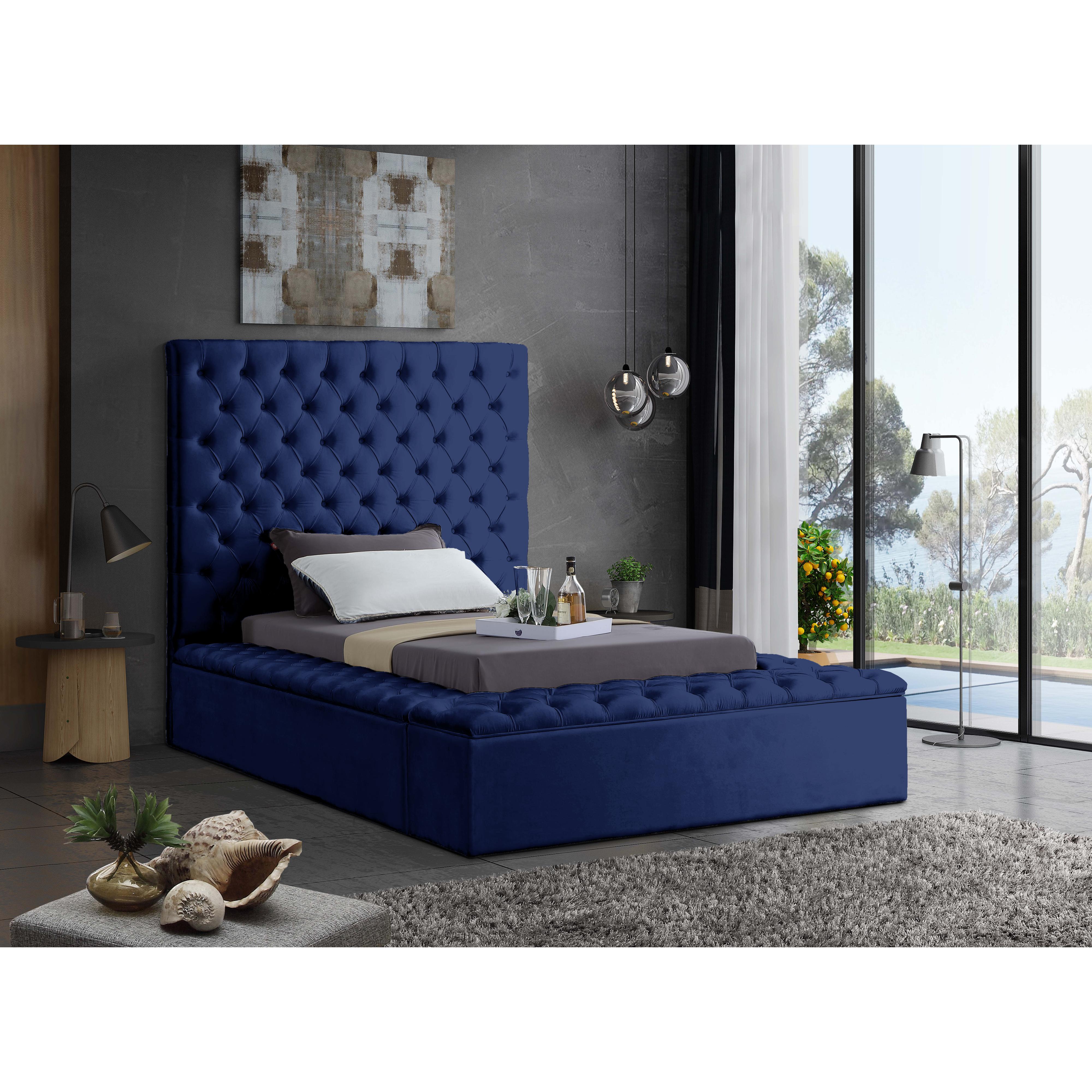 Meridian Bliss Navy Velvet Twin Bed (3 Boxes)