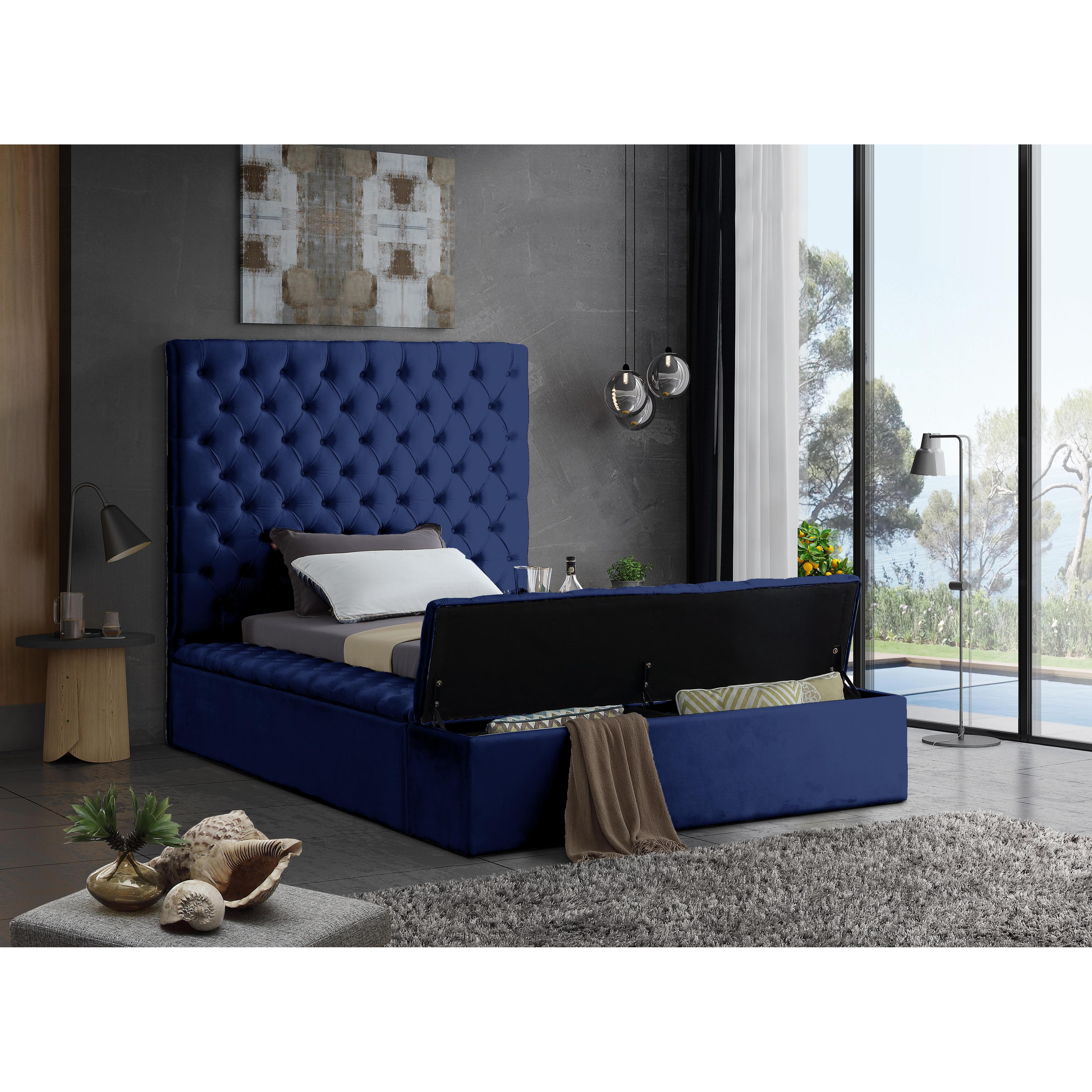 Meridian Bliss Navy Velvet Twin Bed (3 Boxes)