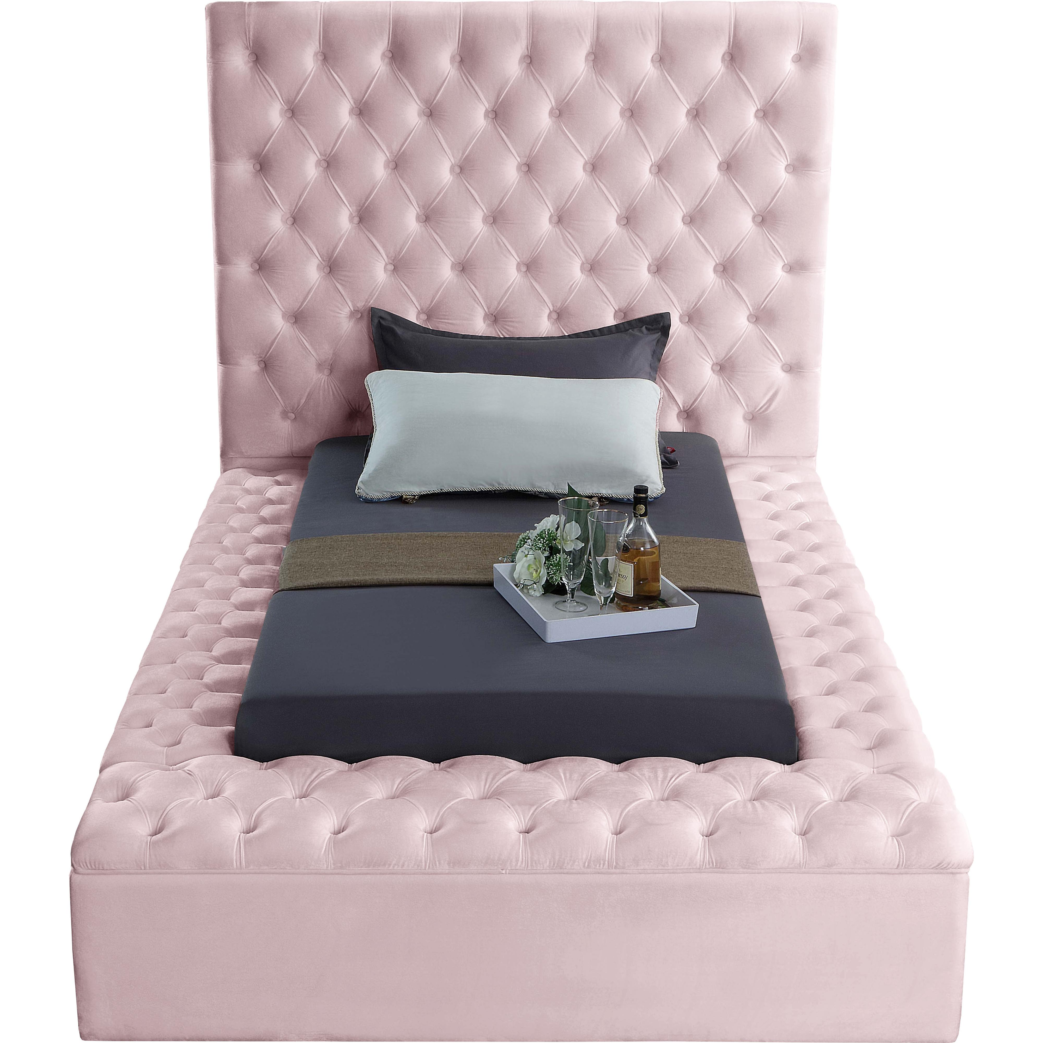 Meridian Bliss Pink Velvet Twin Bed (3 Boxes)