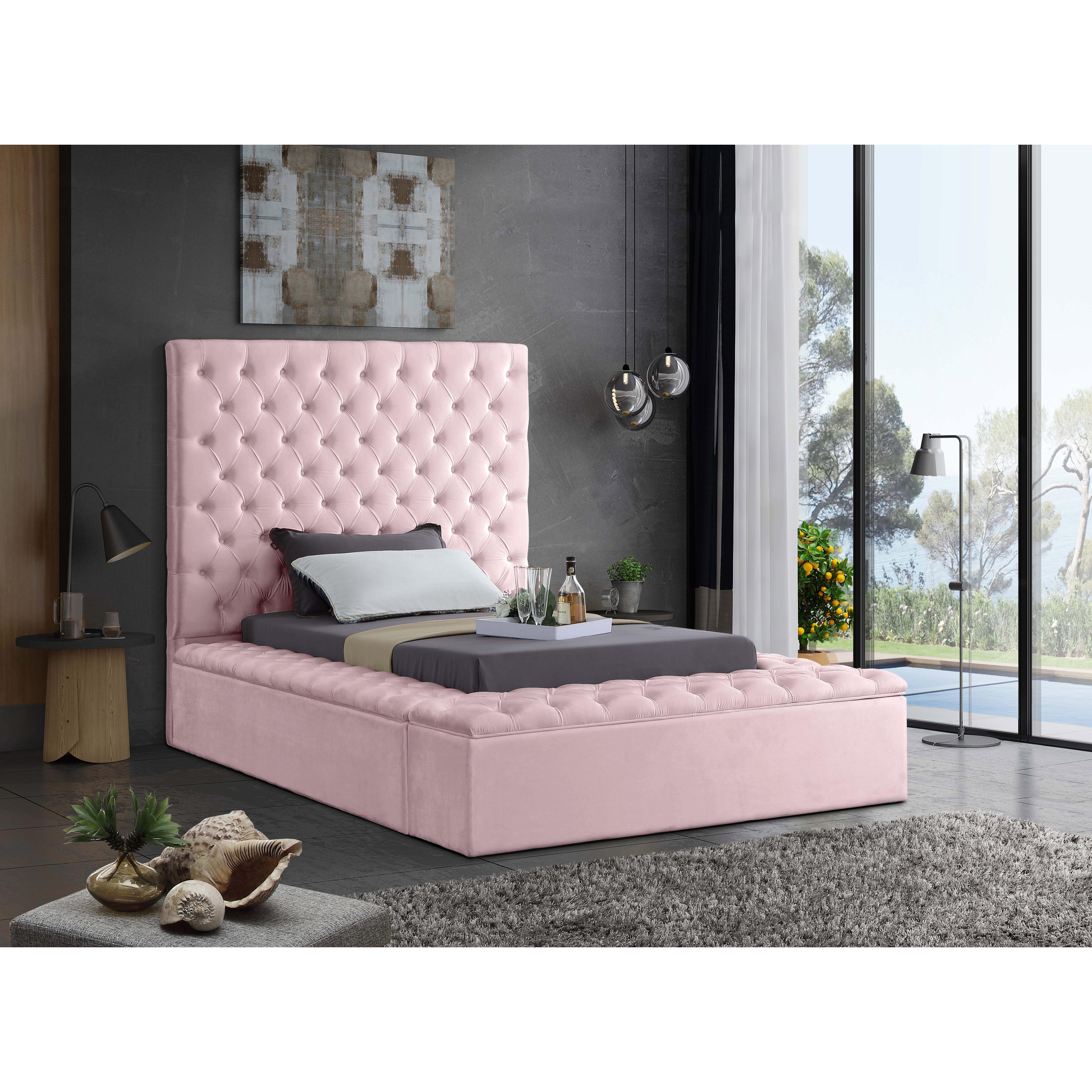 Meridian Bliss Pink Velvet Twin Bed (3 Boxes)