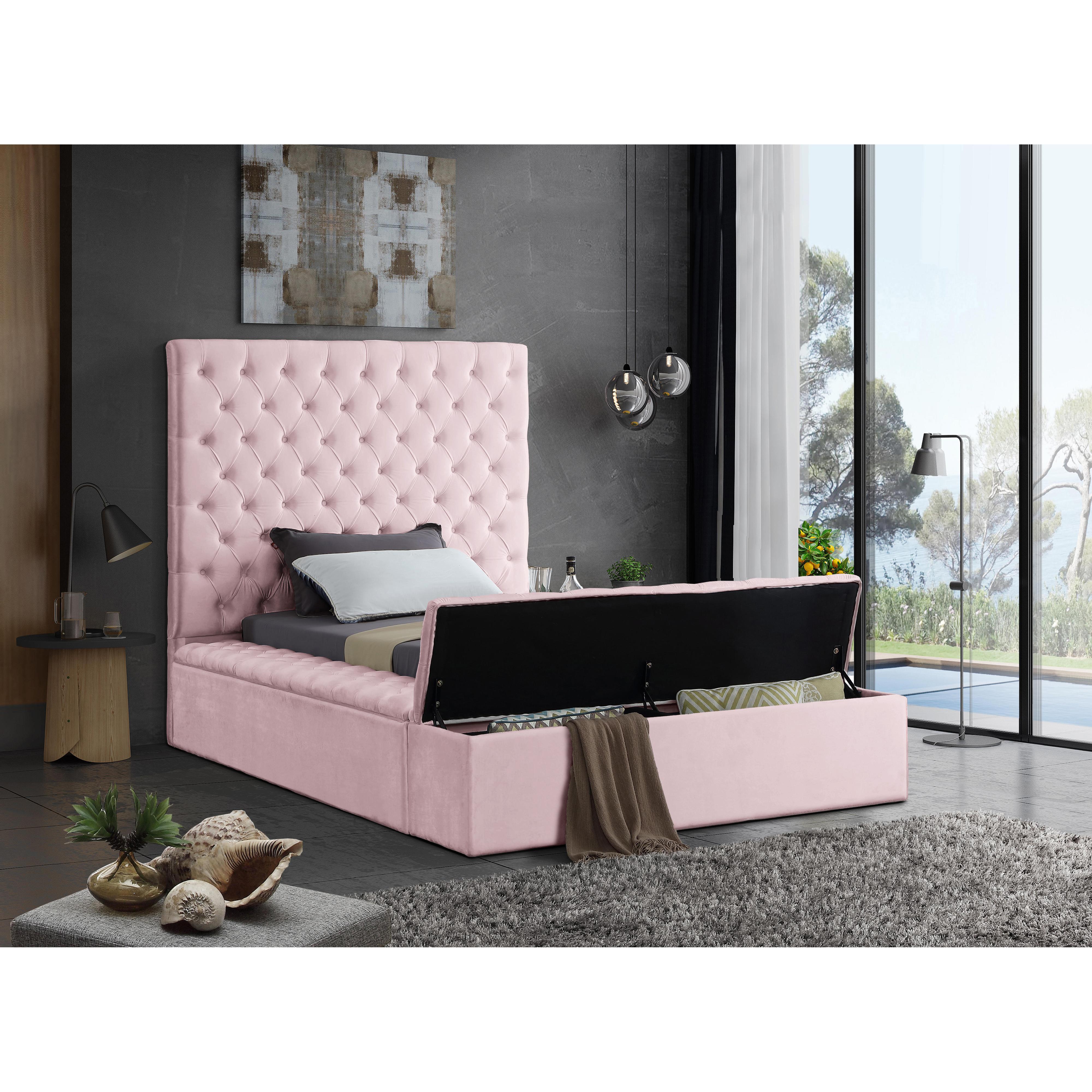 Meridian Bliss Pink Velvet Twin Bed (3 Boxes)