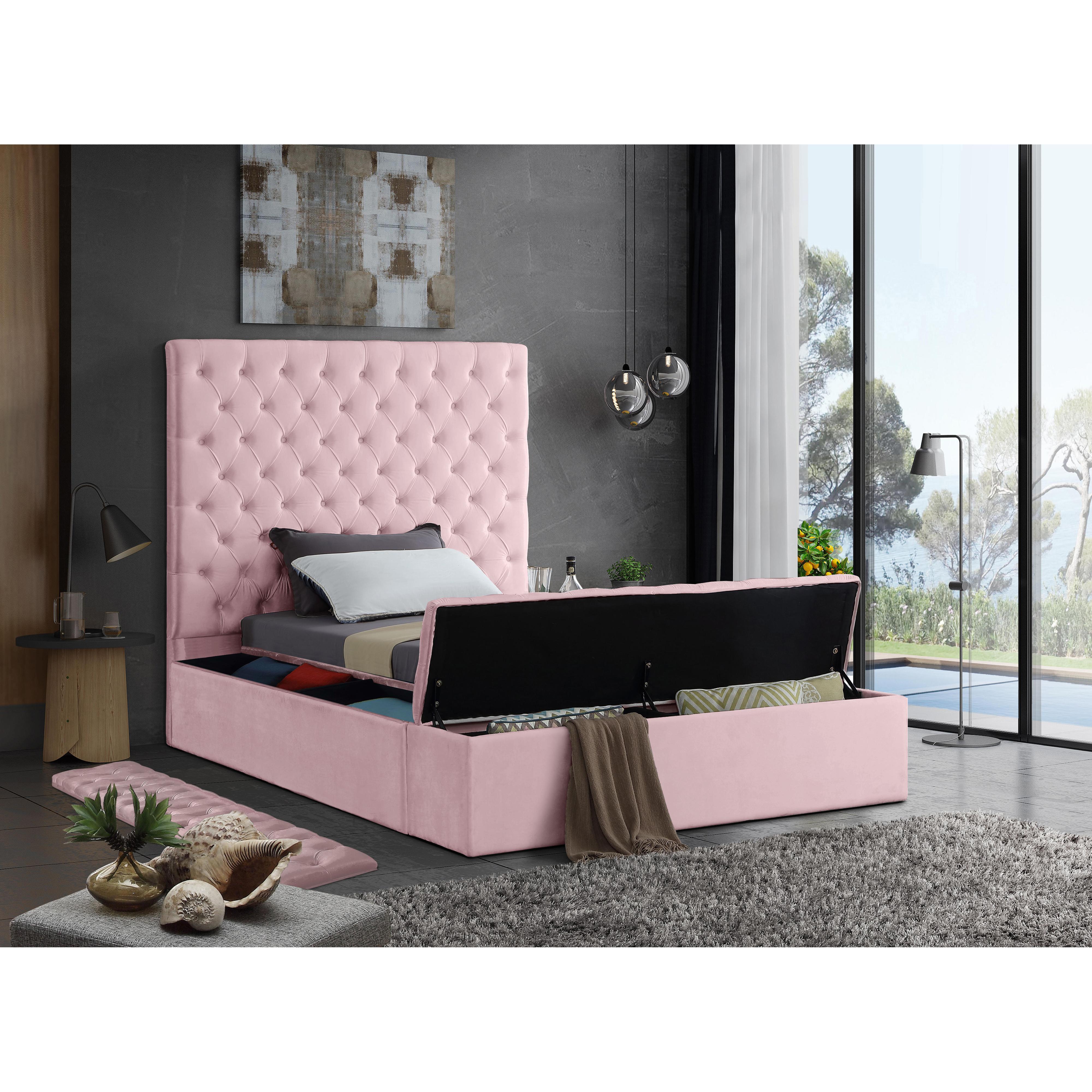 Meridian Bliss Pink Velvet Twin Bed (3 Boxes)