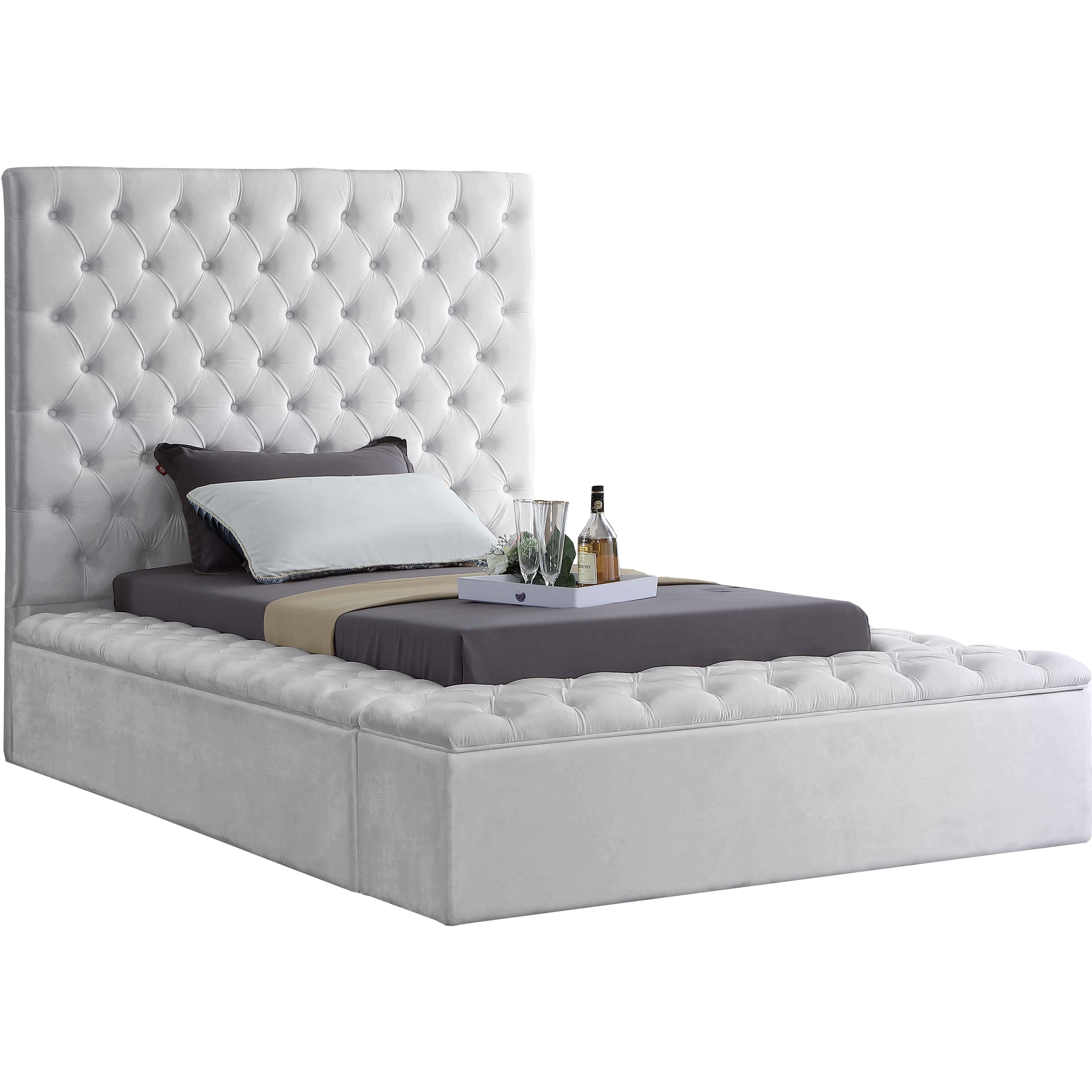 Meridian Bliss White Velvet Twin Bed (3 Boxes)