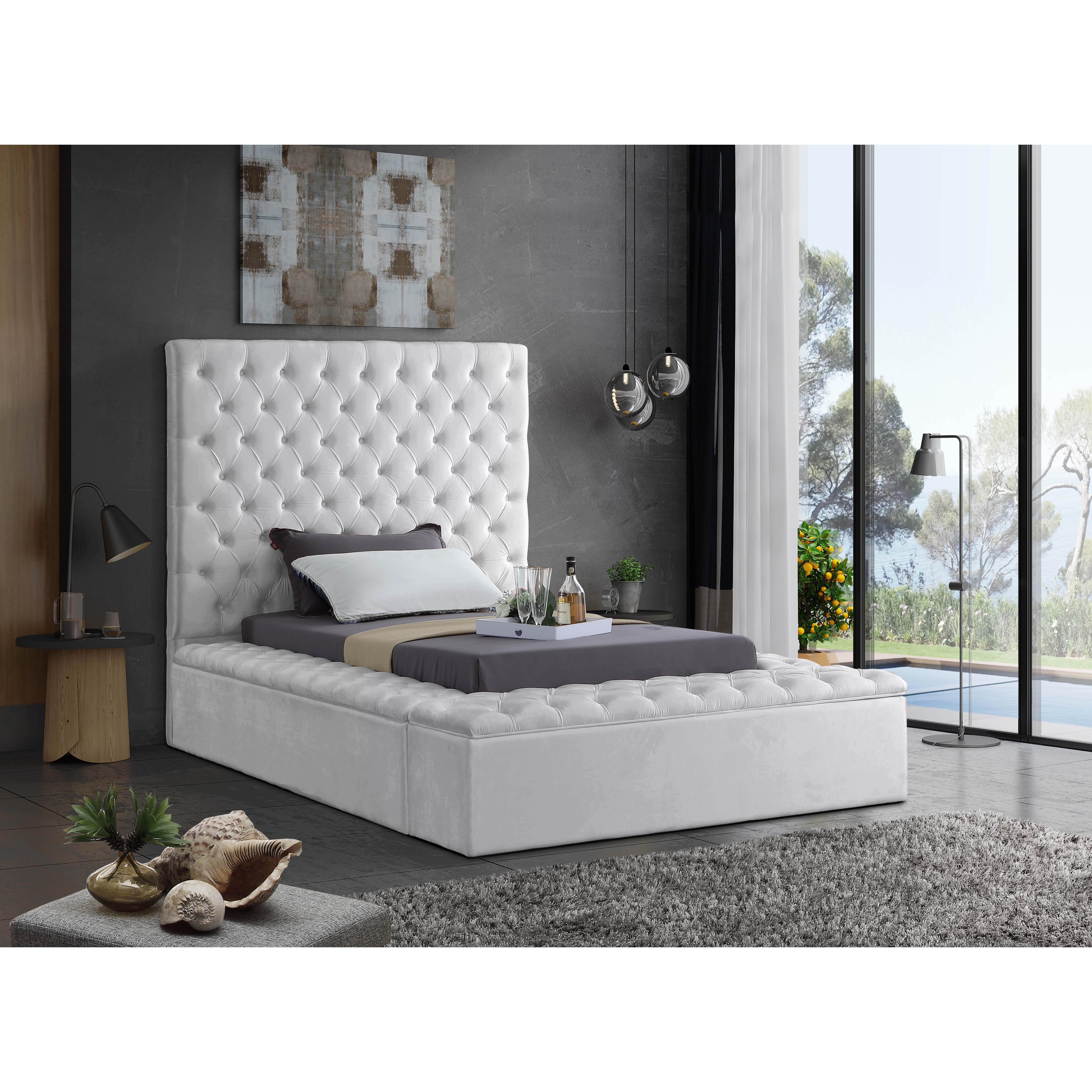 Meridian Bliss White Velvet Twin Bed (3 Boxes)