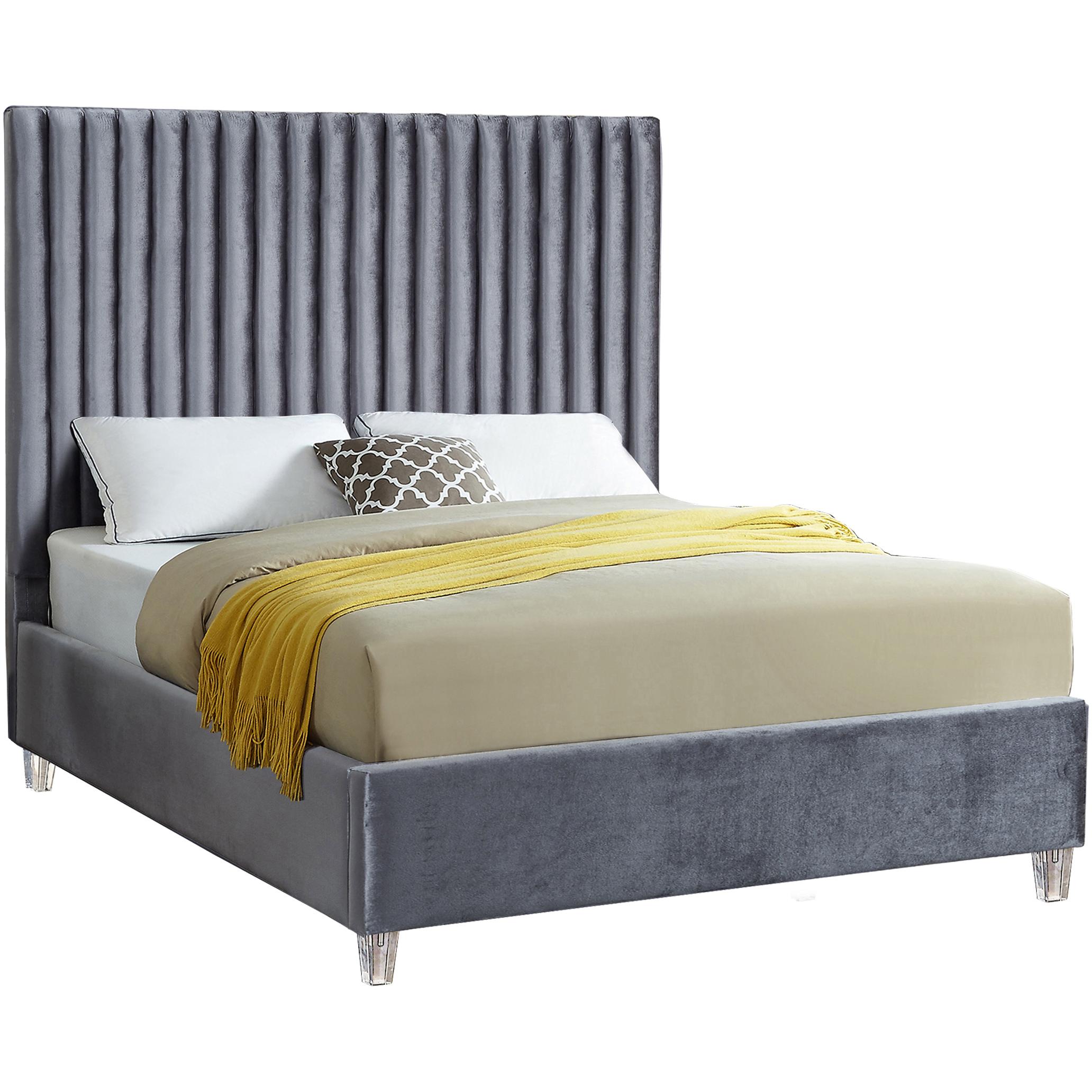 Meridian Candace Grey Velvet Full Bed