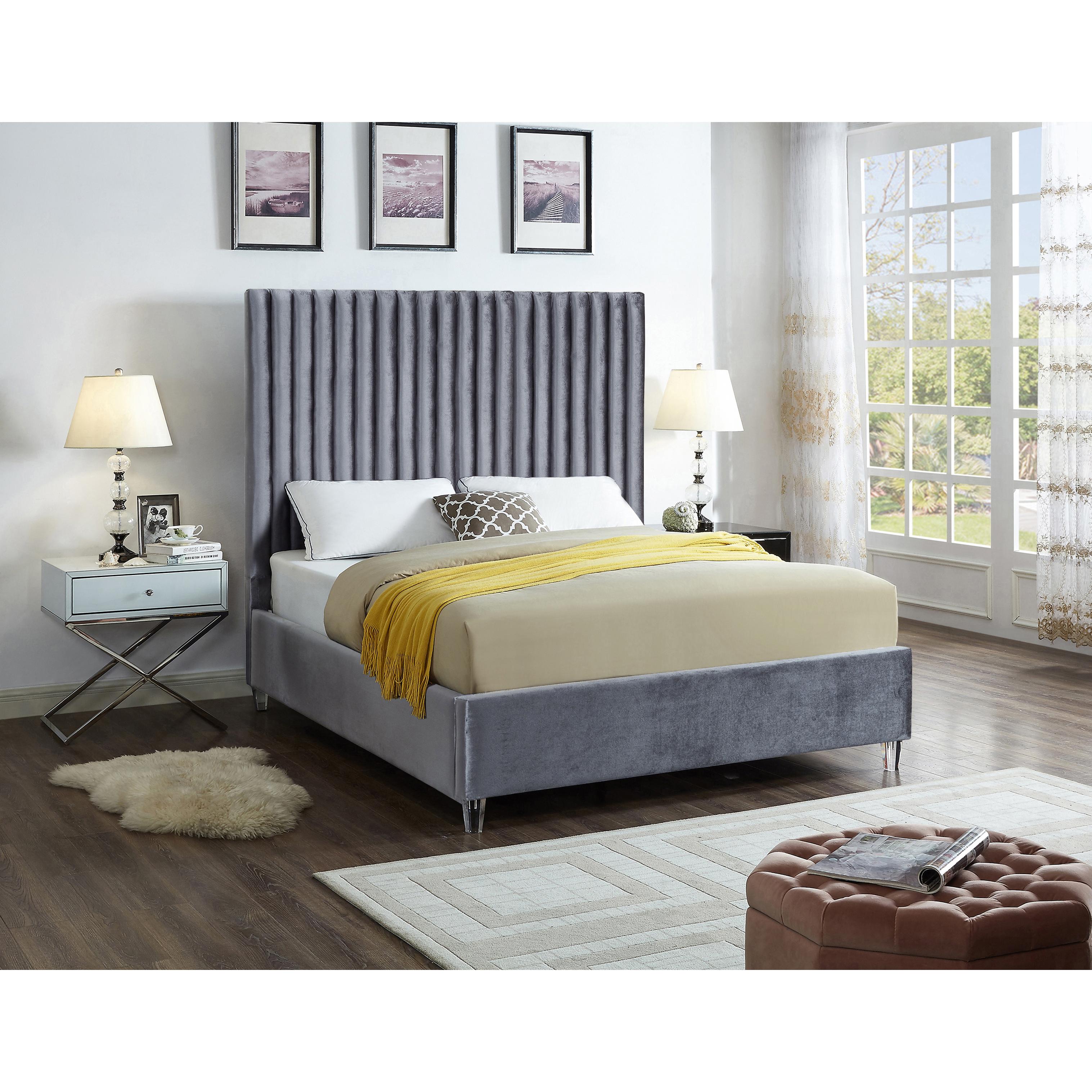 Meridian Candace Grey Velvet Full Bed