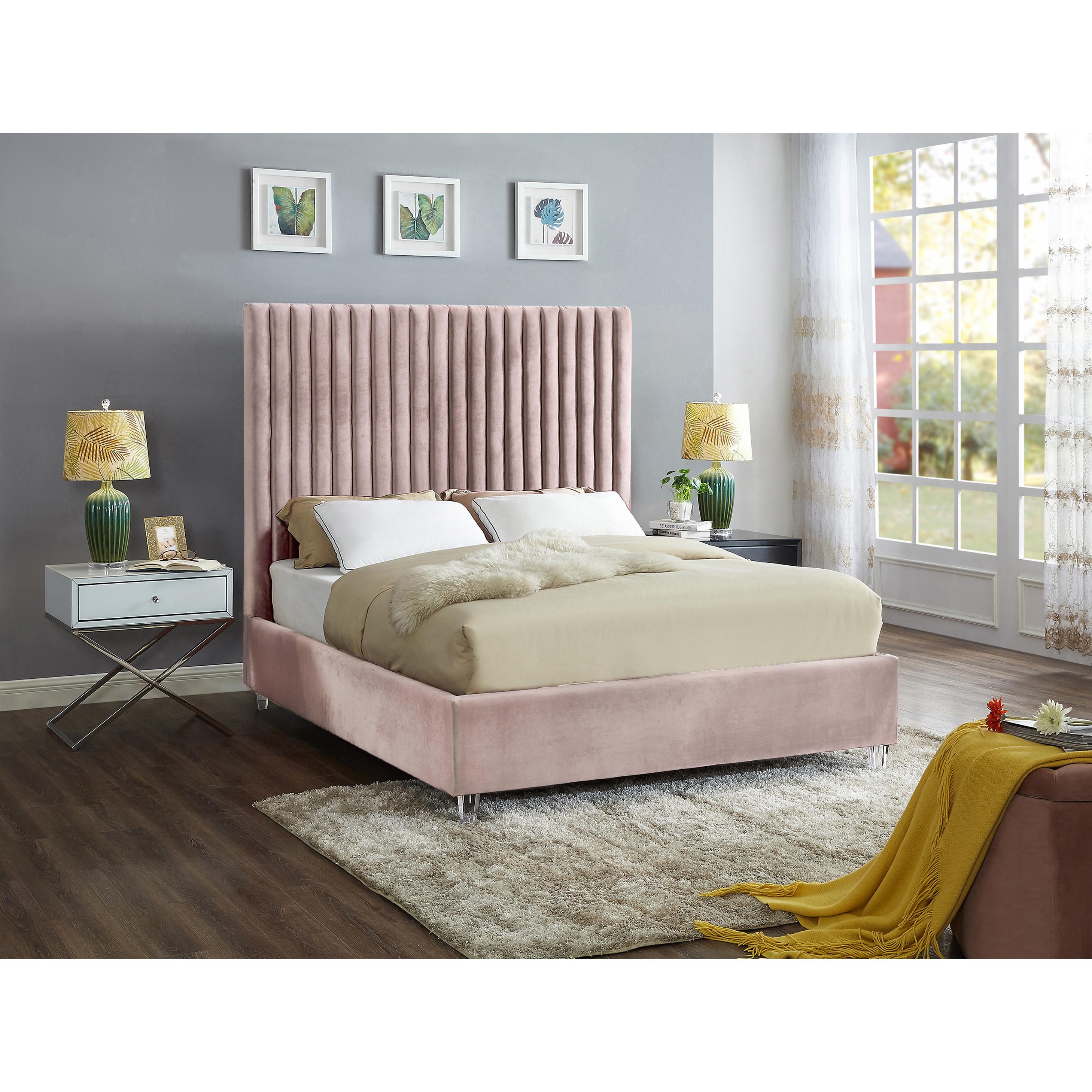 Meridian Candace Pink Velvet Full Bed