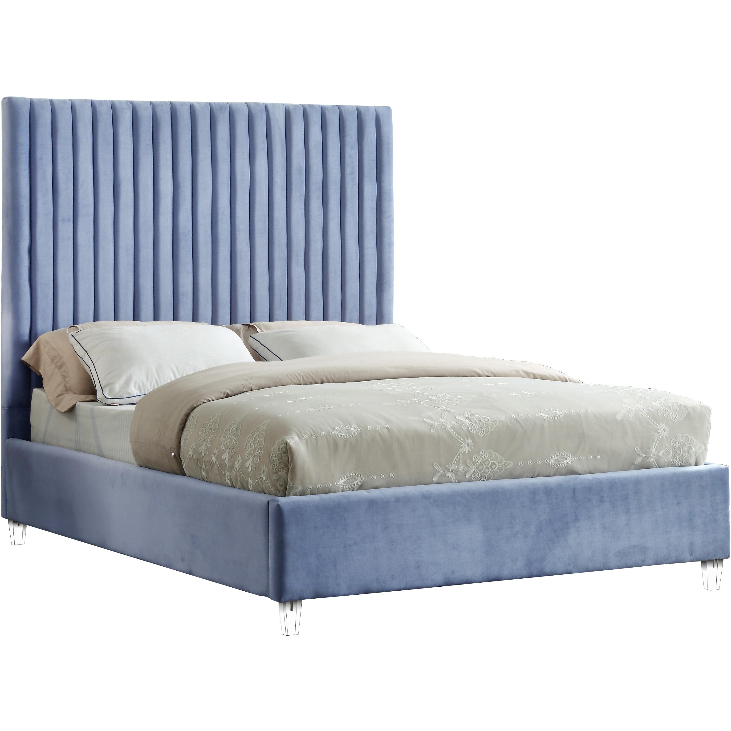 Meridian Candace Sky Blue Velvet Full Bed