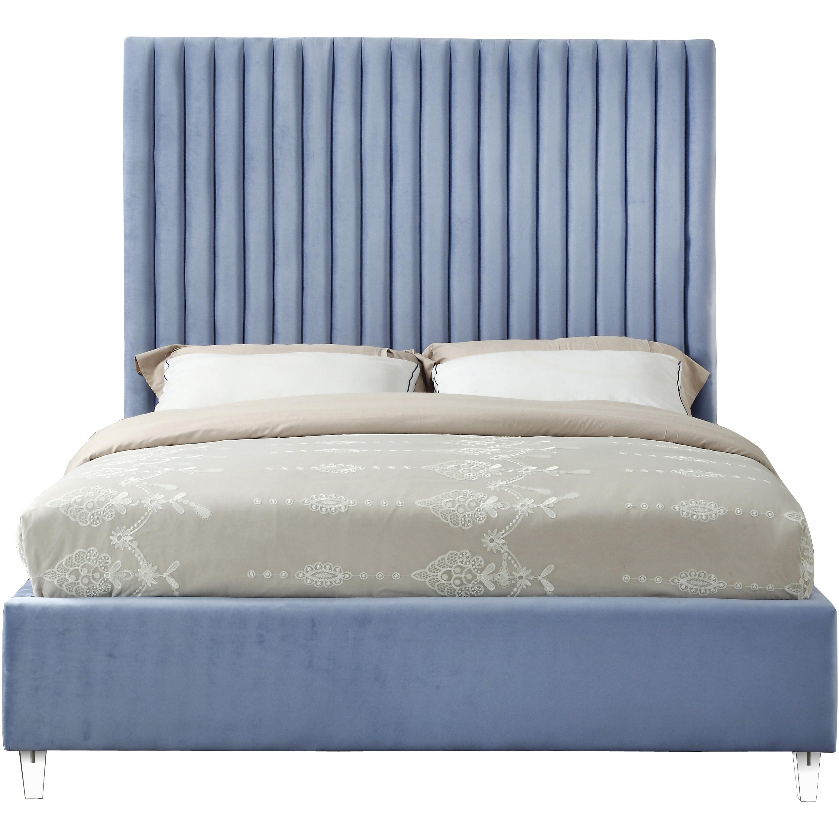 Meridian Candace Sky Blue Velvet Full Bed