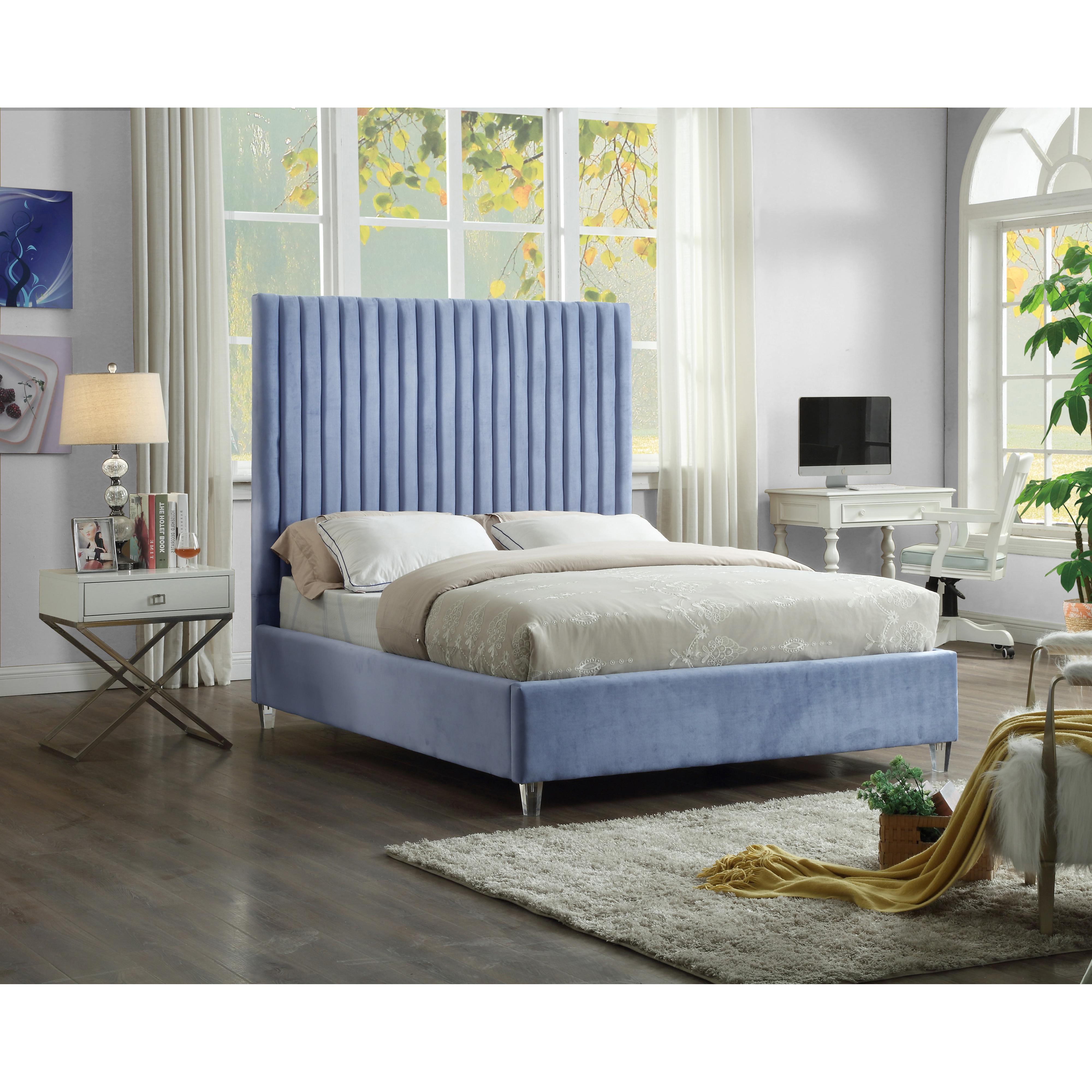 Meridian Candace Sky Blue Velvet Full Bed