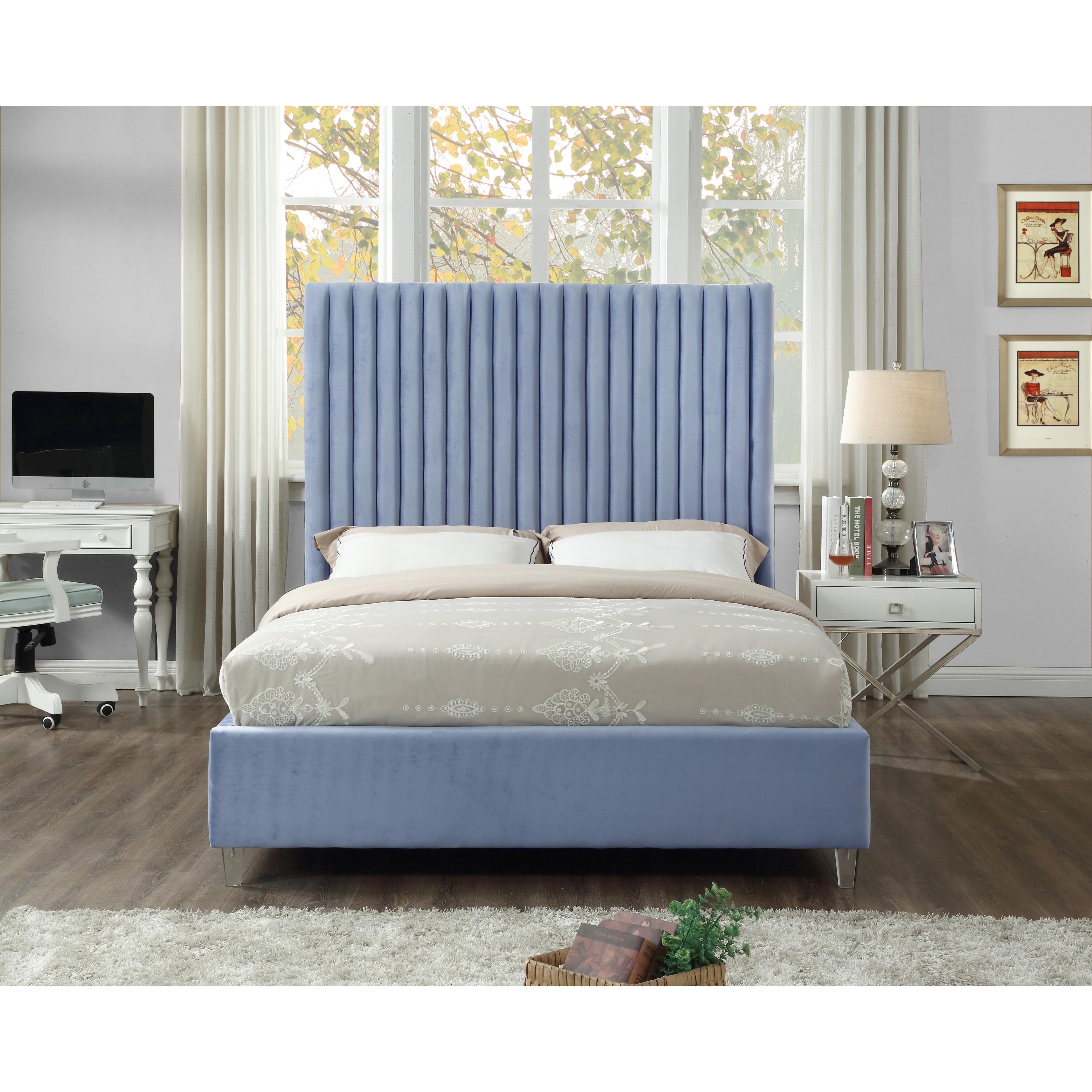 Meridian Candace Sky Blue Velvet Full Bed