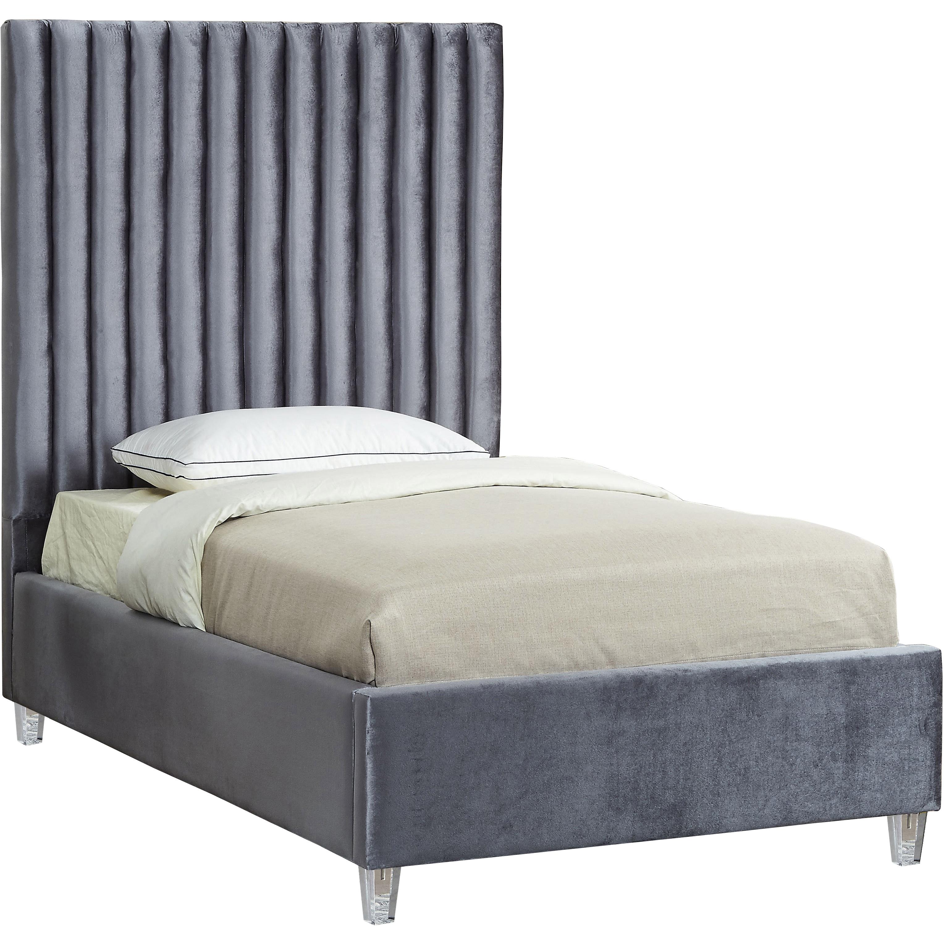 Meridian Candace Grey Velvet Twin Bed