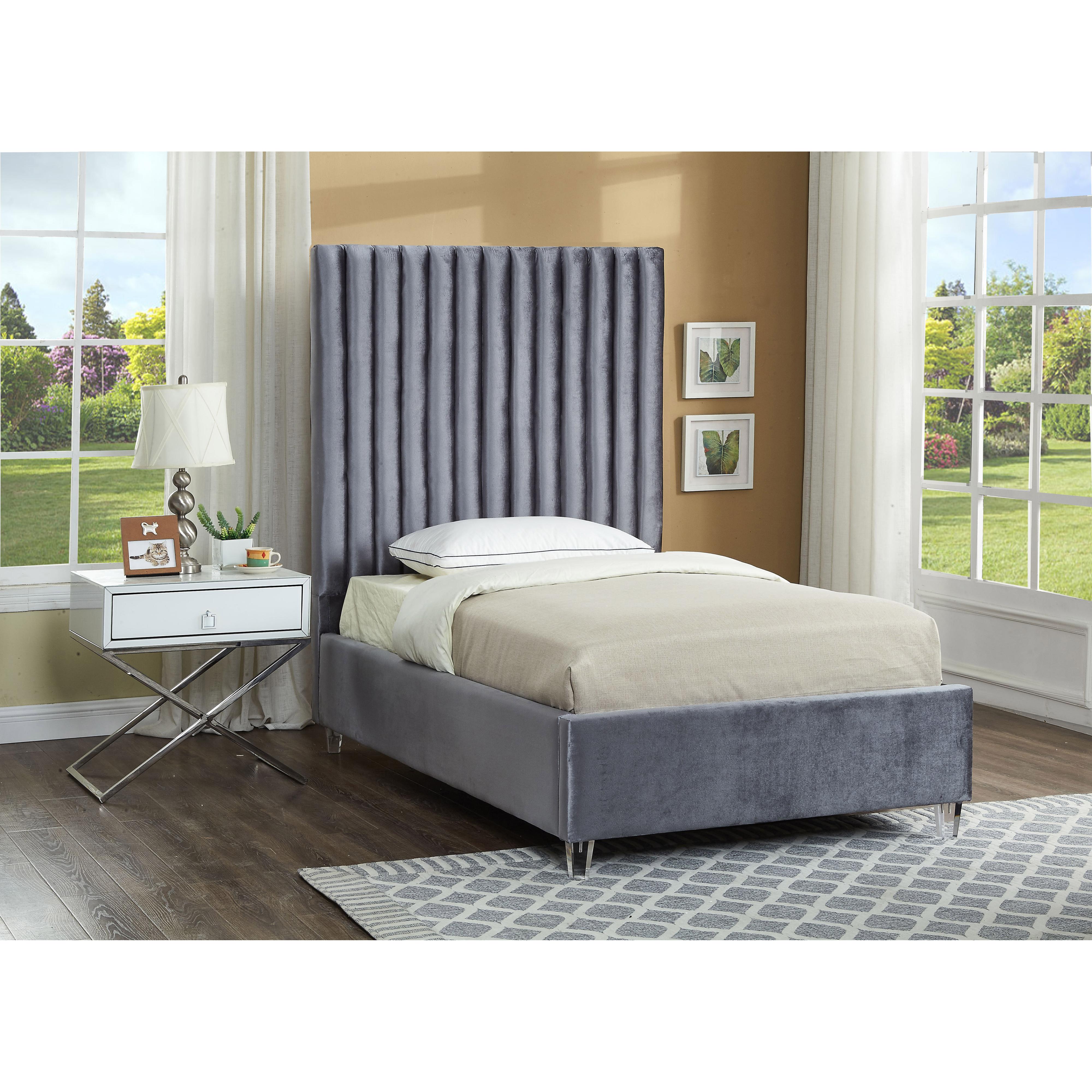 Meridian Candace Grey Velvet Twin Bed