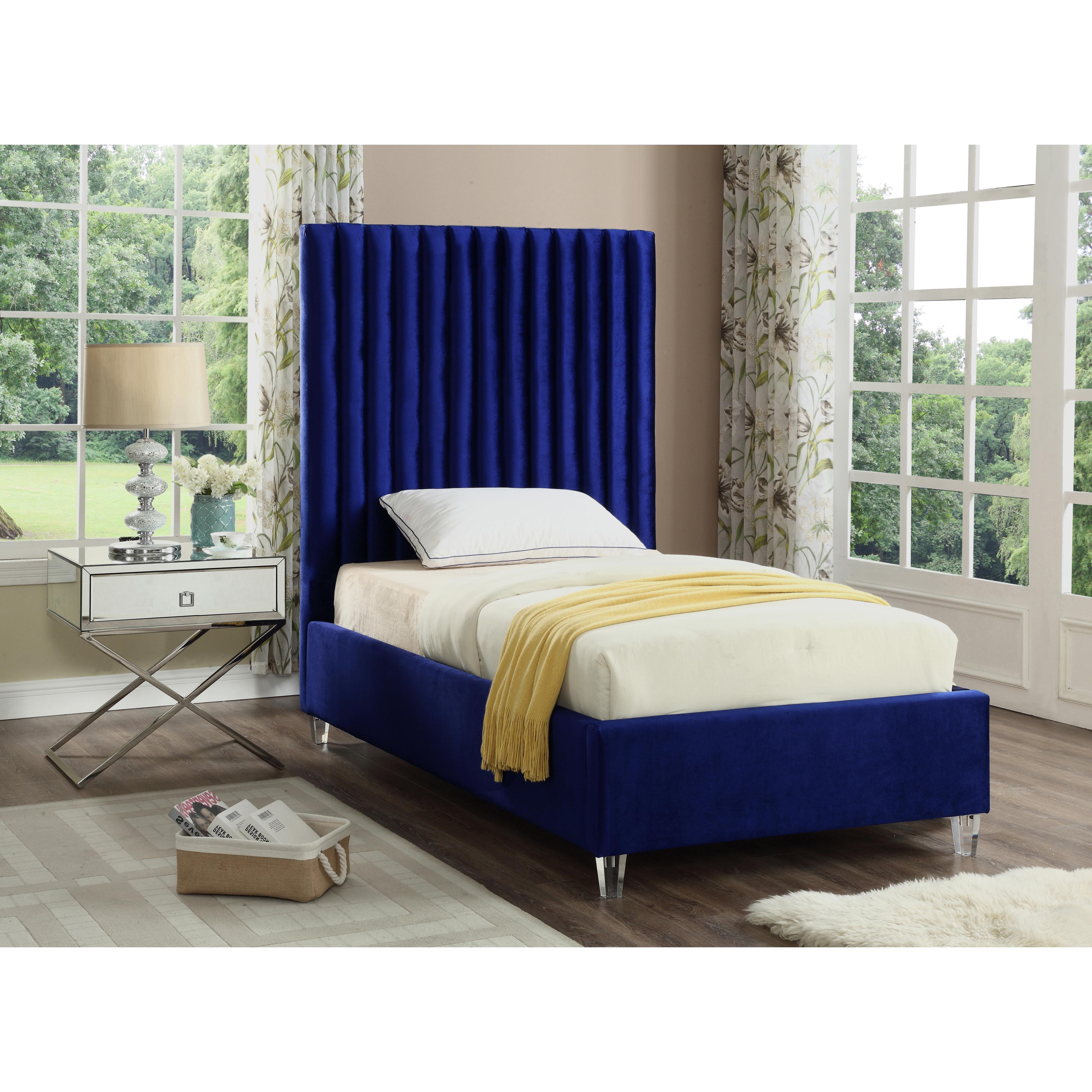 Meridian Candace Navy Velvet Twin Bed