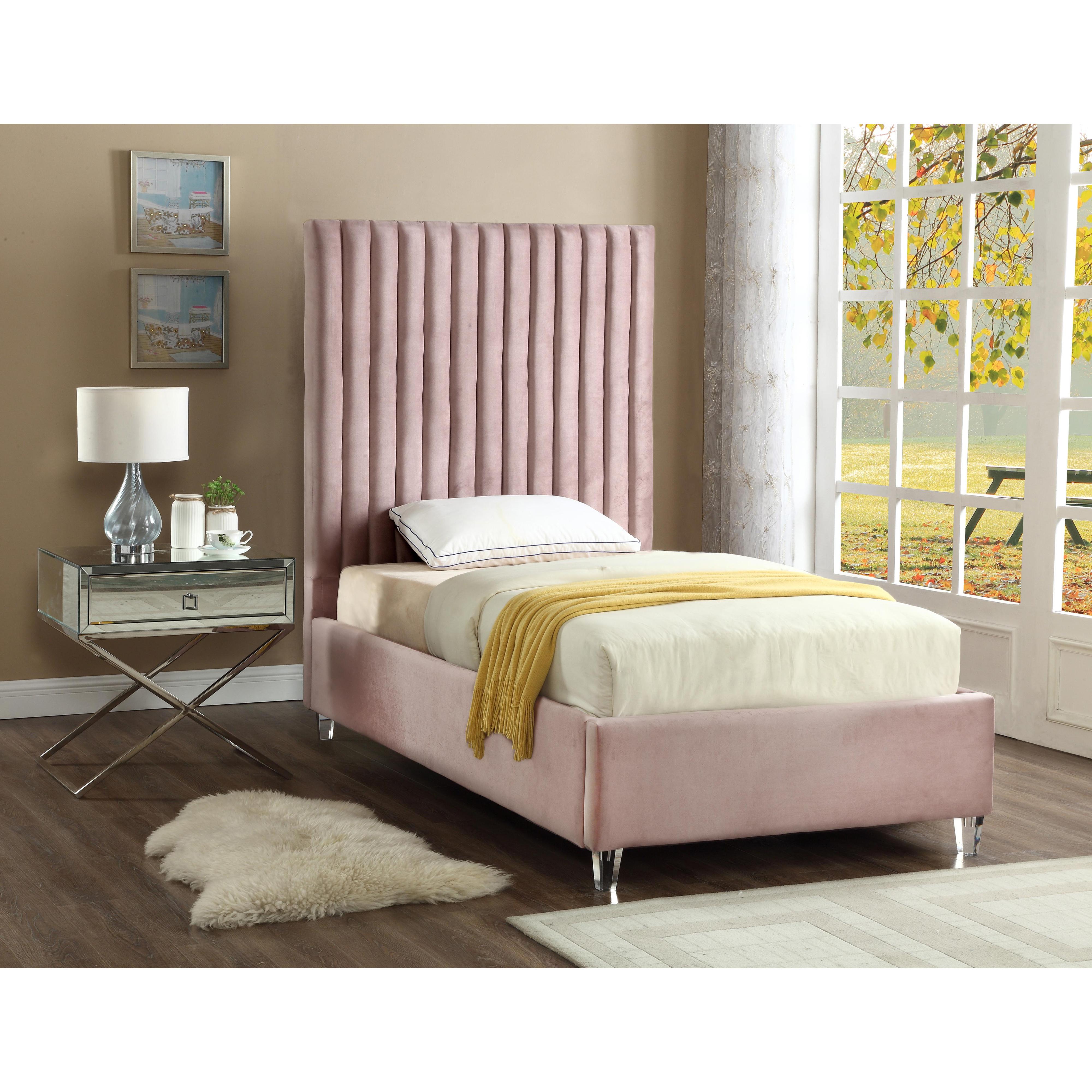 Meridian Candace Pink Velvet Twin Bed