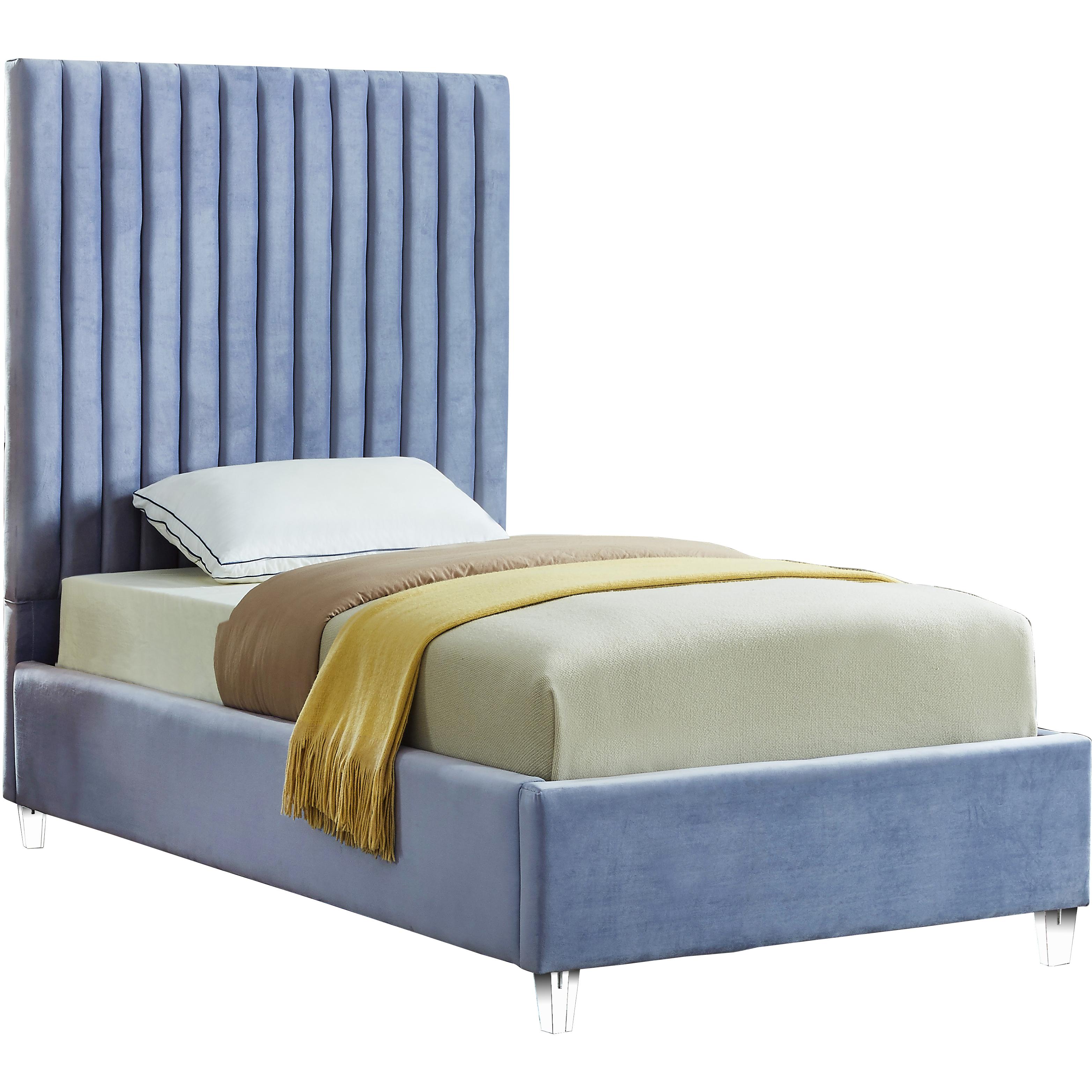 Meridian Candace Sky Blue Velvet Twin Bed