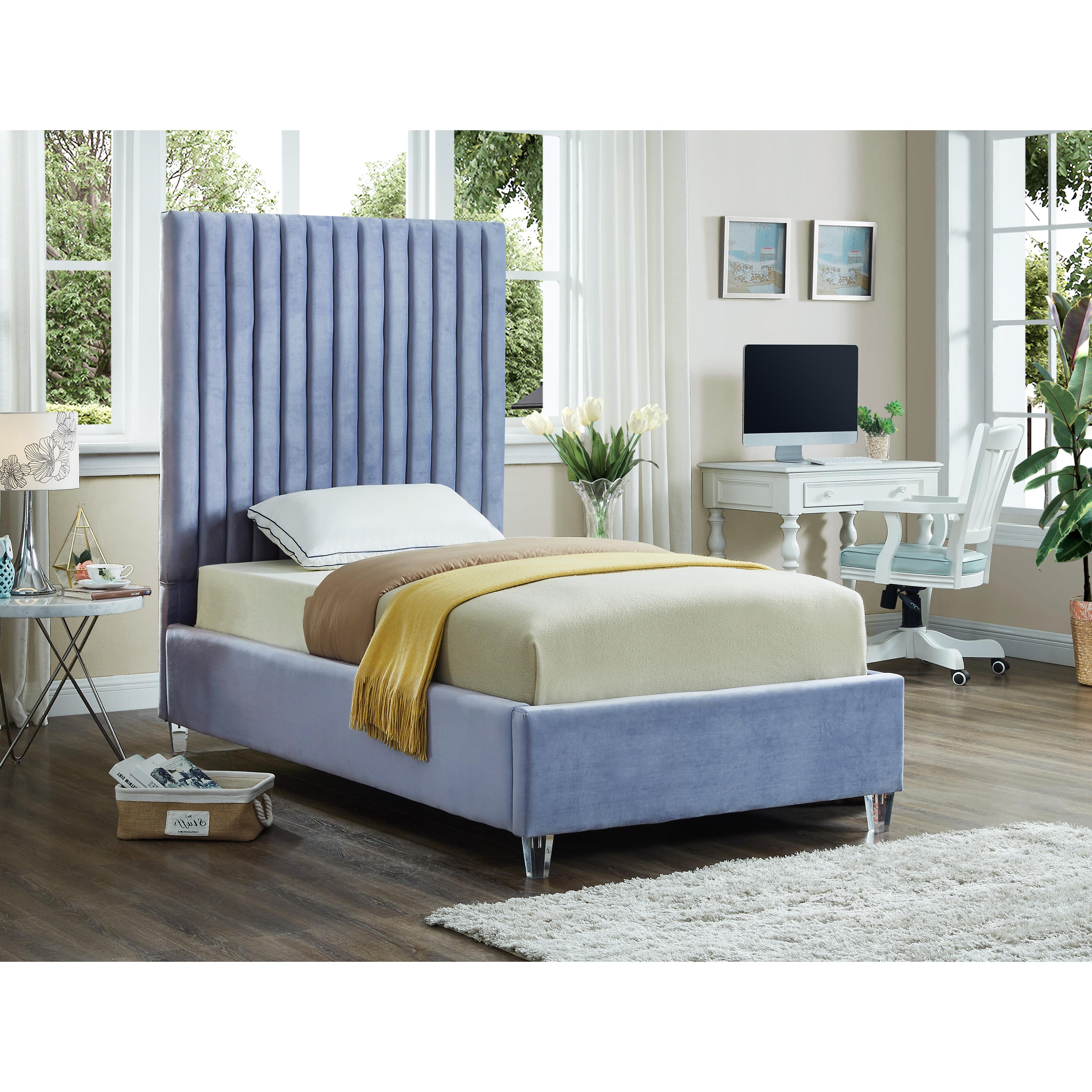 Meridian Candace Sky Blue Velvet Twin Bed