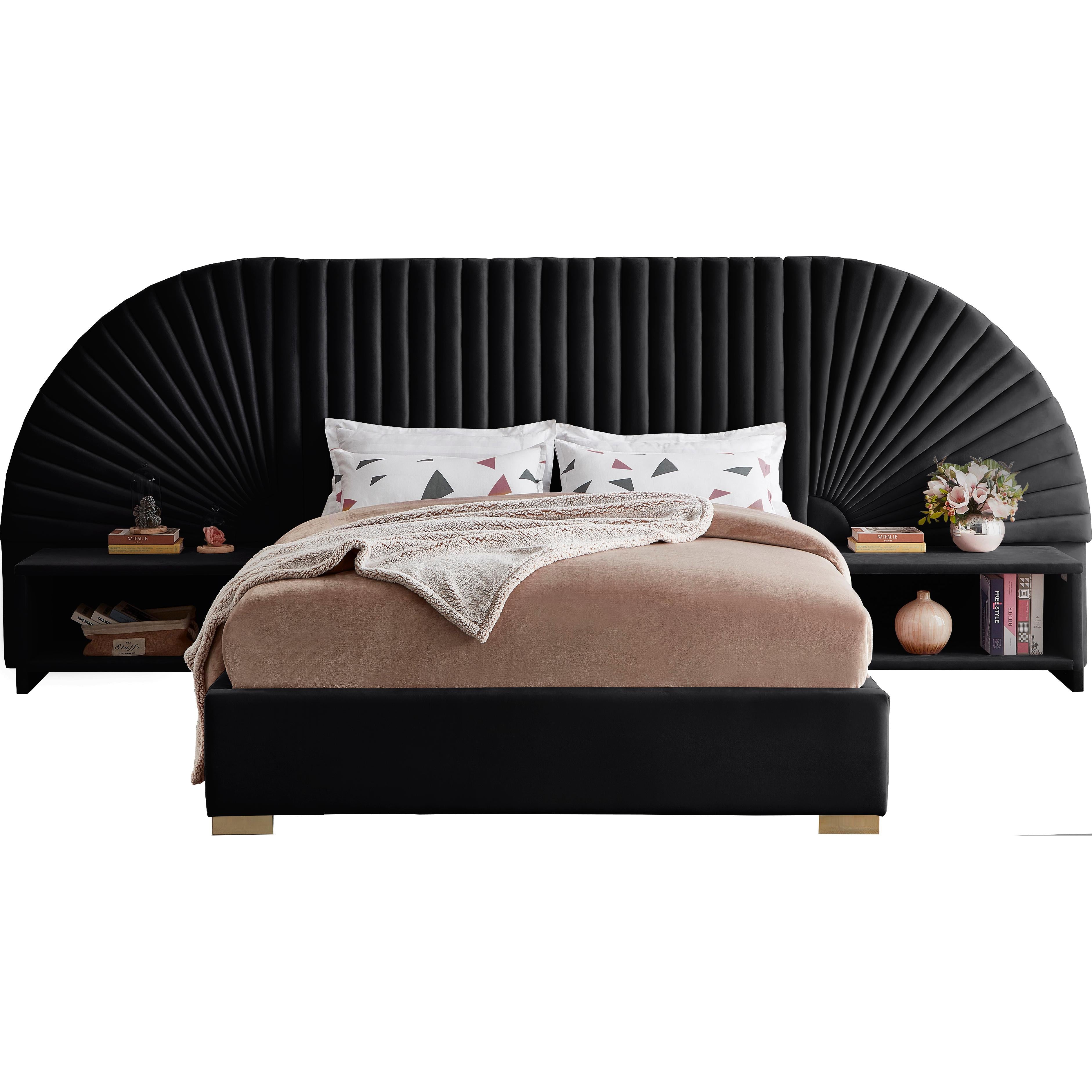 Meridian Cleo Black Velvet King Bed (3 Boxes)