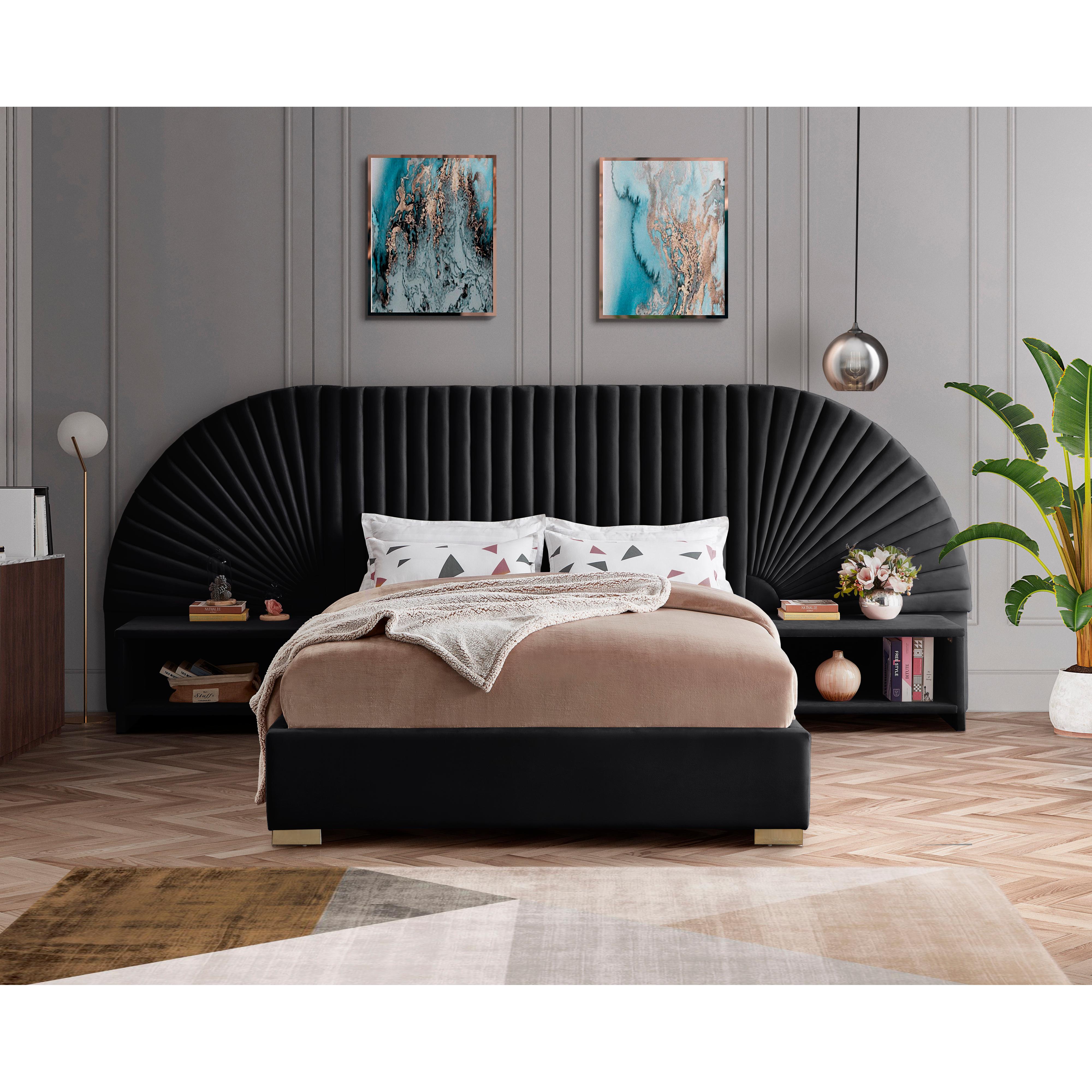 Meridian Cleo Black Velvet King Bed (3 Boxes)