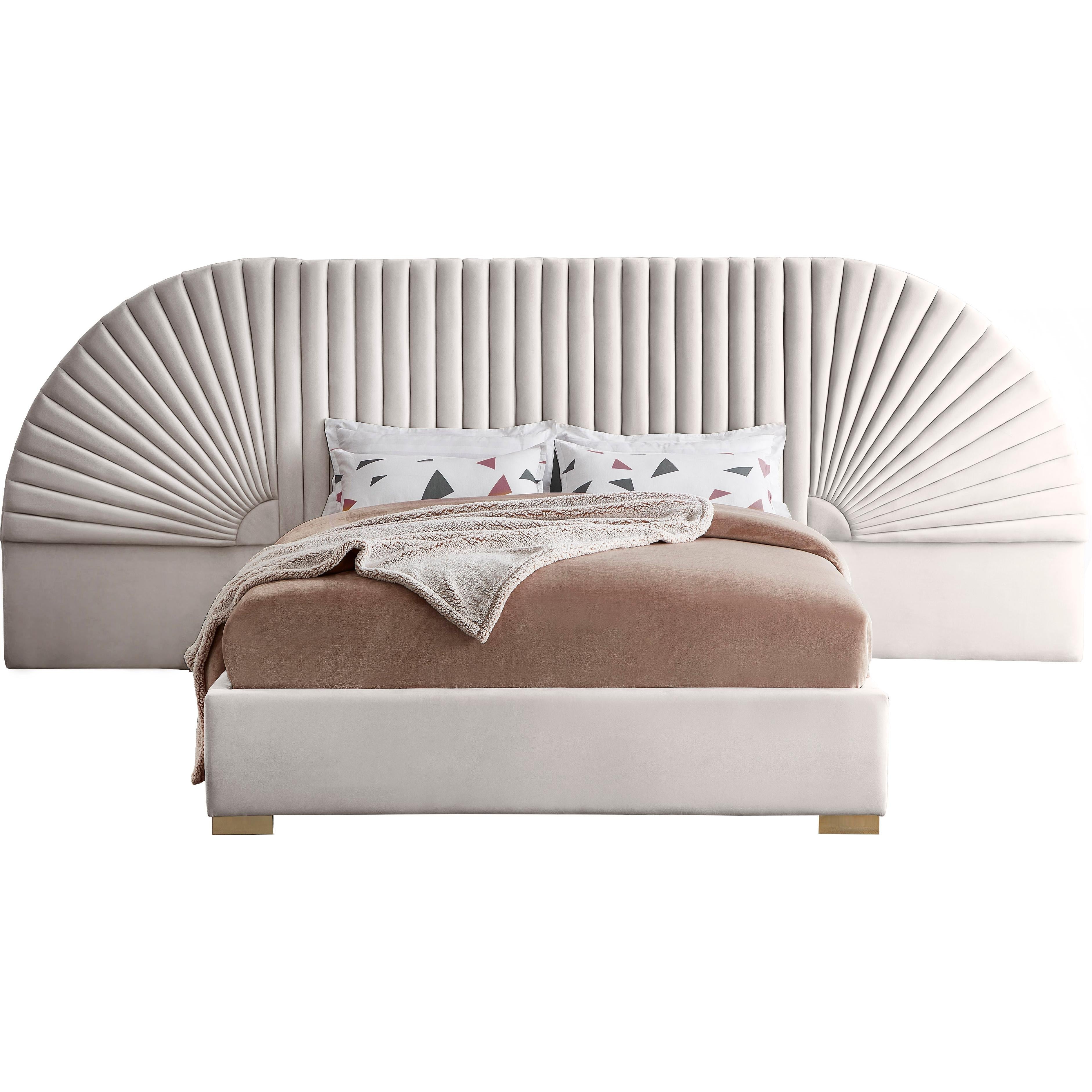 Meridian Cleo Cream Velvet King Bed (3 Boxes)