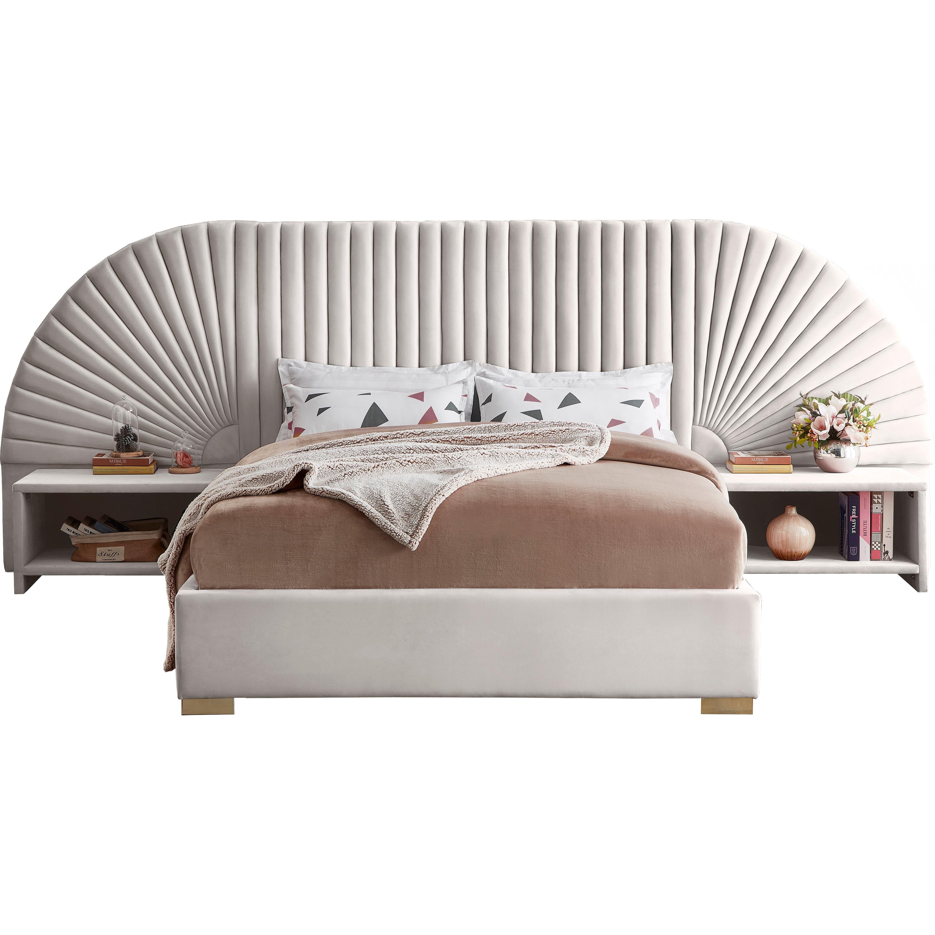 Meridian Cleo Cream Velvet King Bed (3 Boxes)