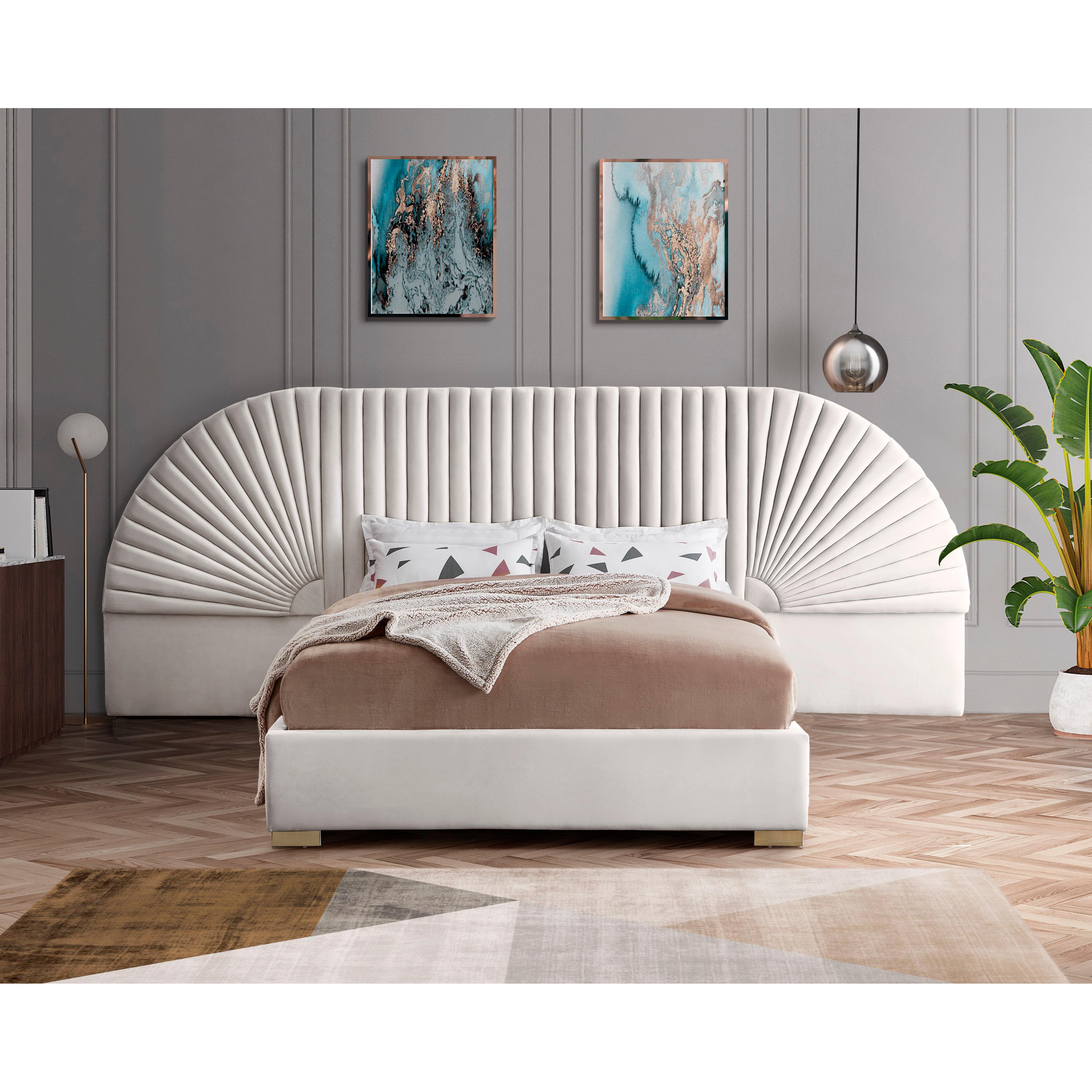 Meridian Cleo Cream Velvet King Bed (3 Boxes)