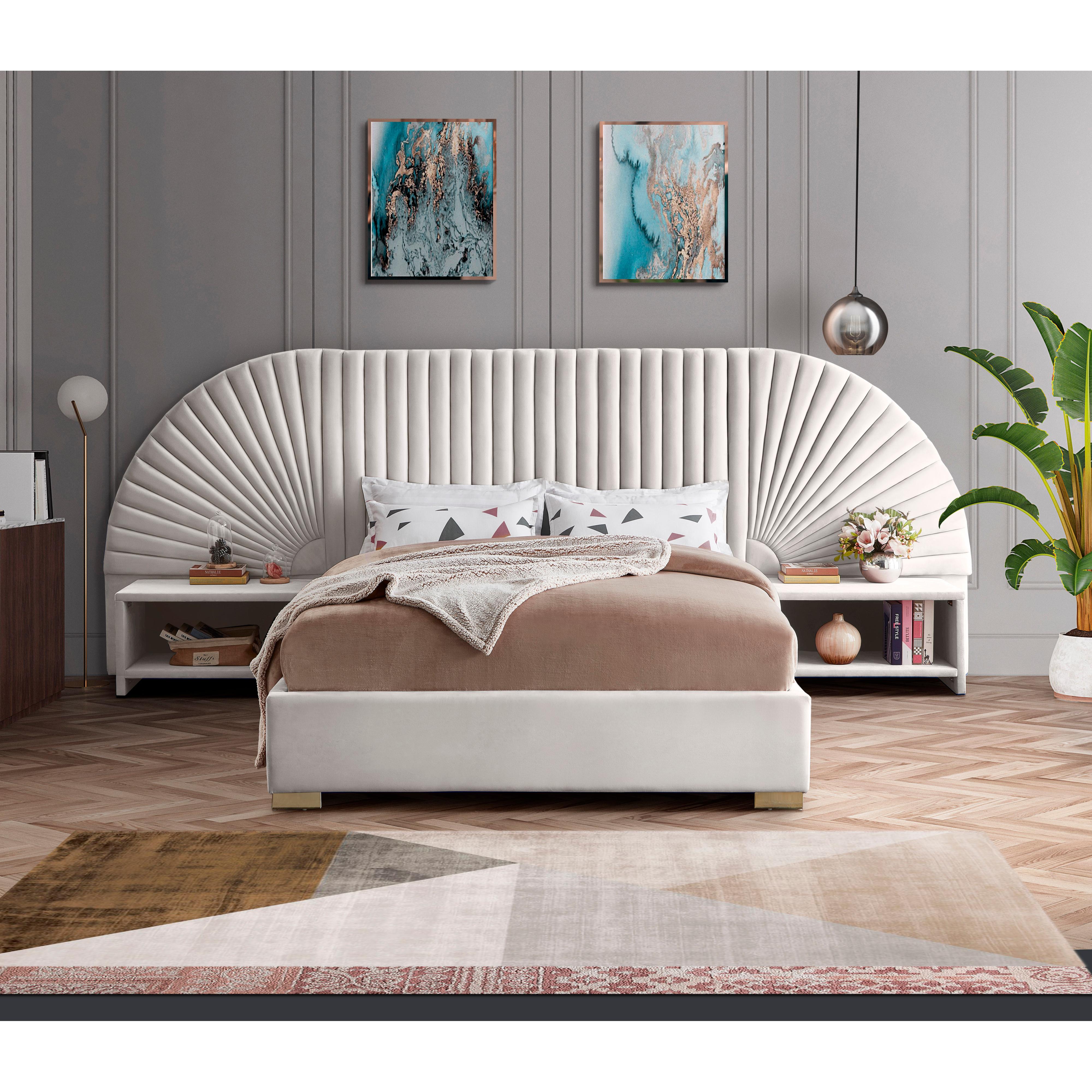 Meridian Cleo Cream Velvet King Bed (3 Boxes)