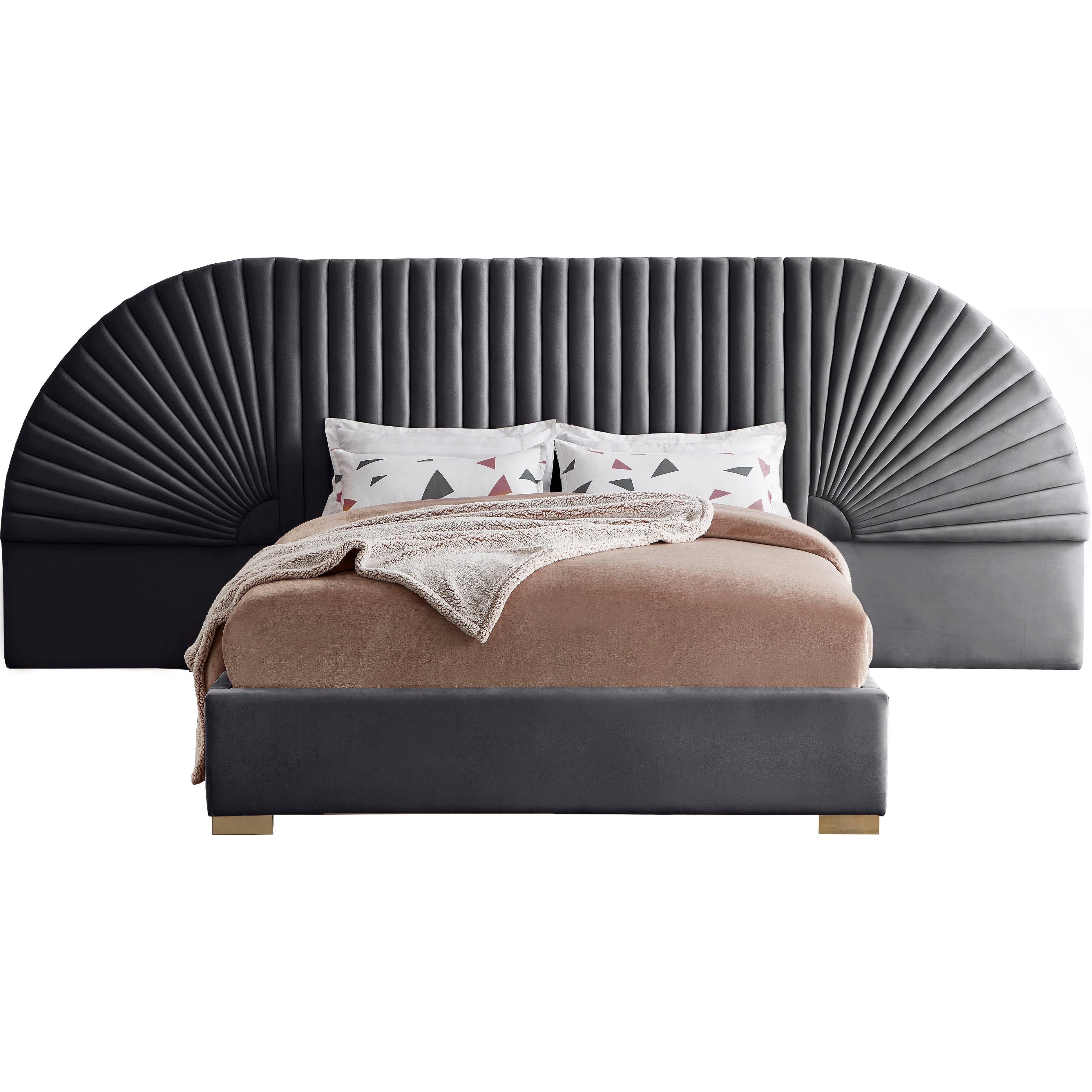 Meridian Cleo Grey Velvet King Bed (3 Boxes)