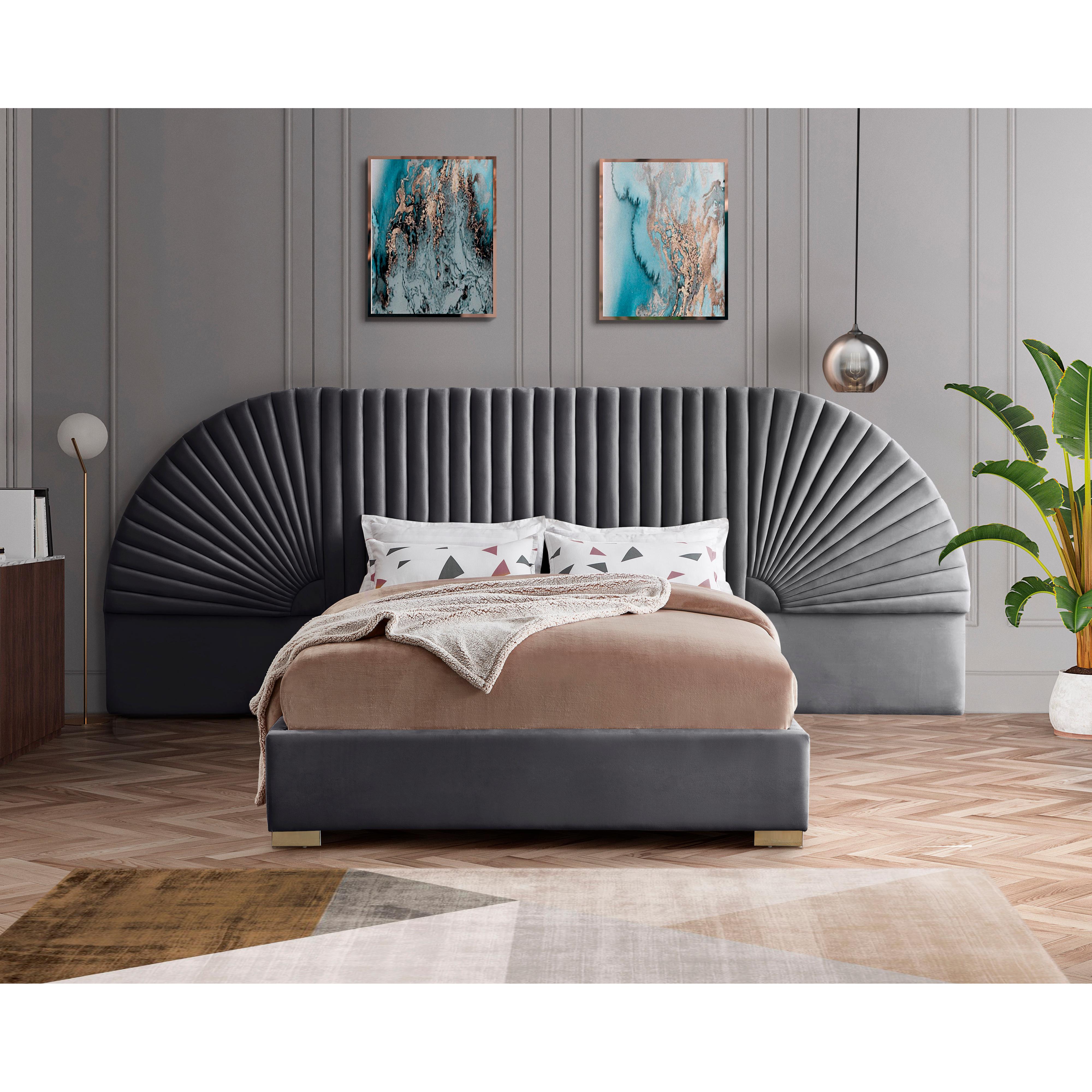 Meridian Cleo Grey Velvet King Bed (3 Boxes)