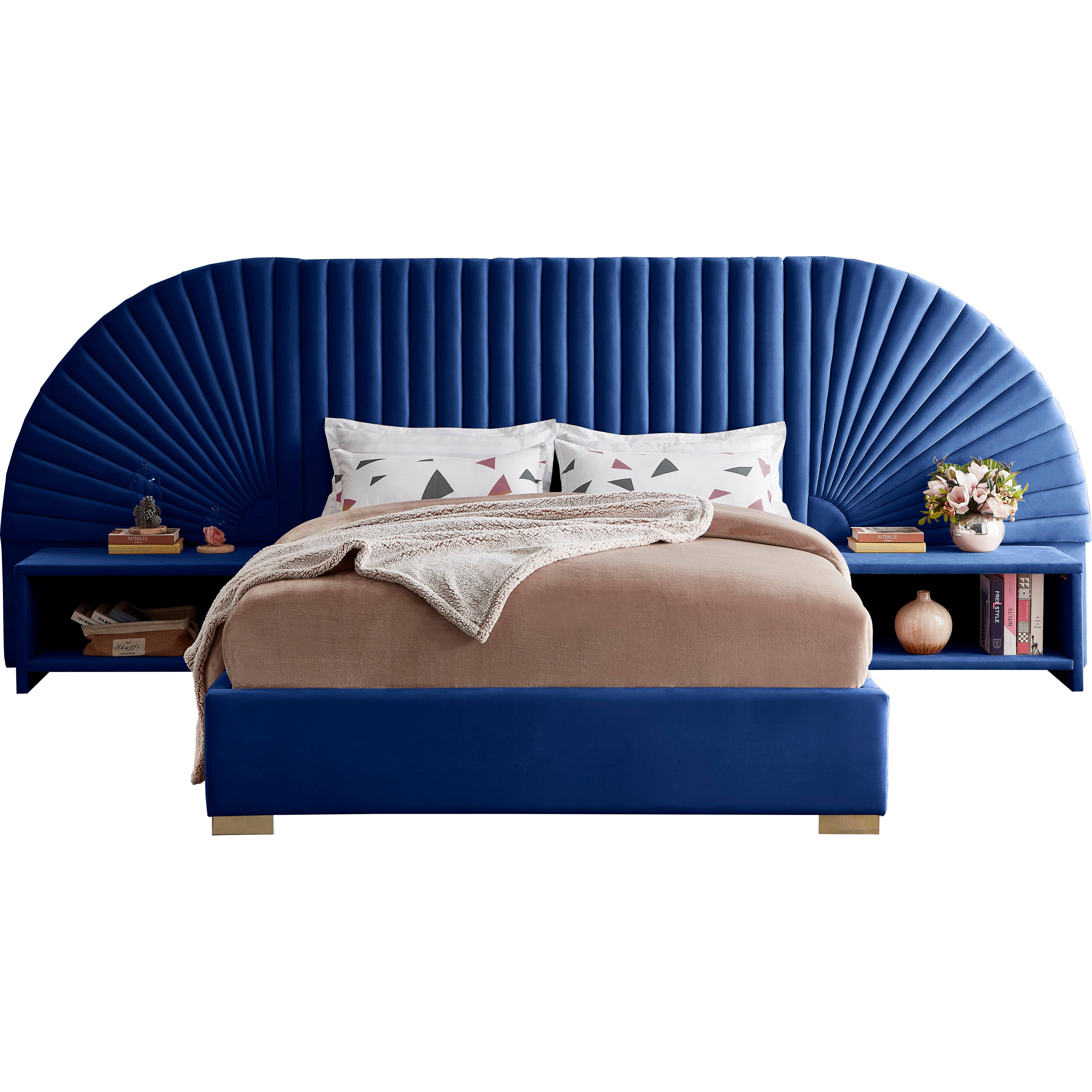 Meridian Cleo Navy Velvet King Bed (3 Boxes)