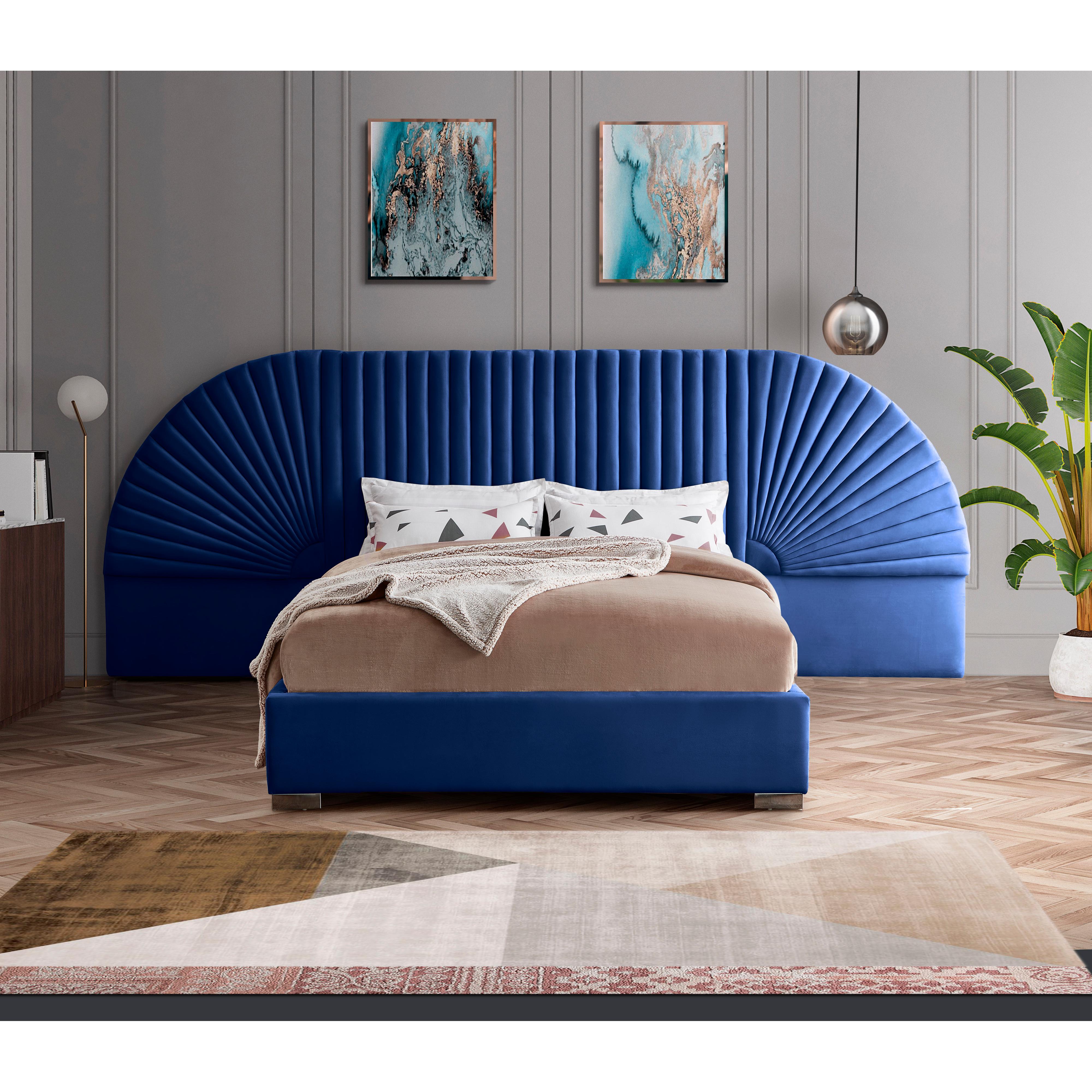 Meridian Cleo Navy Velvet King Bed (3 Boxes)