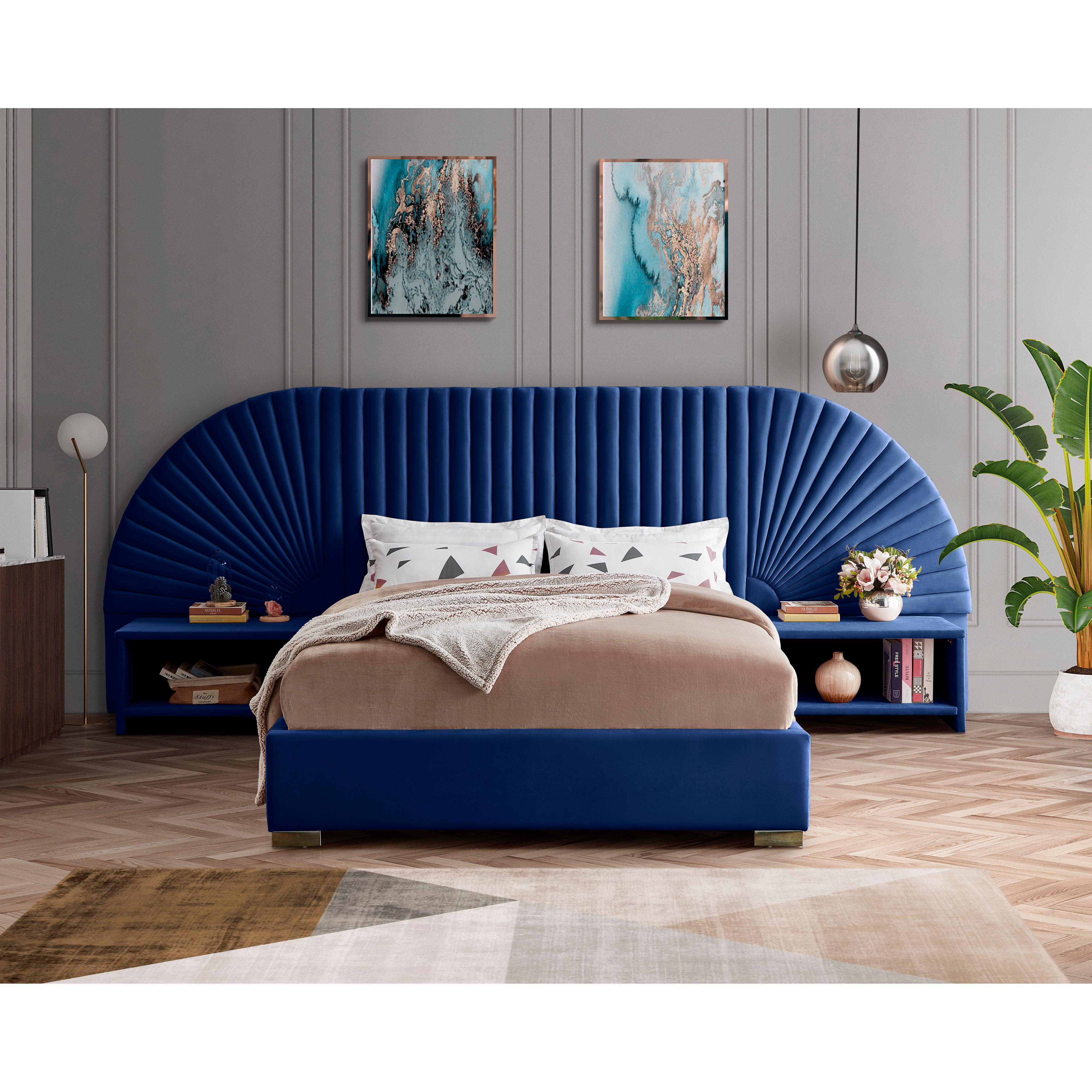 Meridian Cleo Navy Velvet King Bed (3 Boxes)