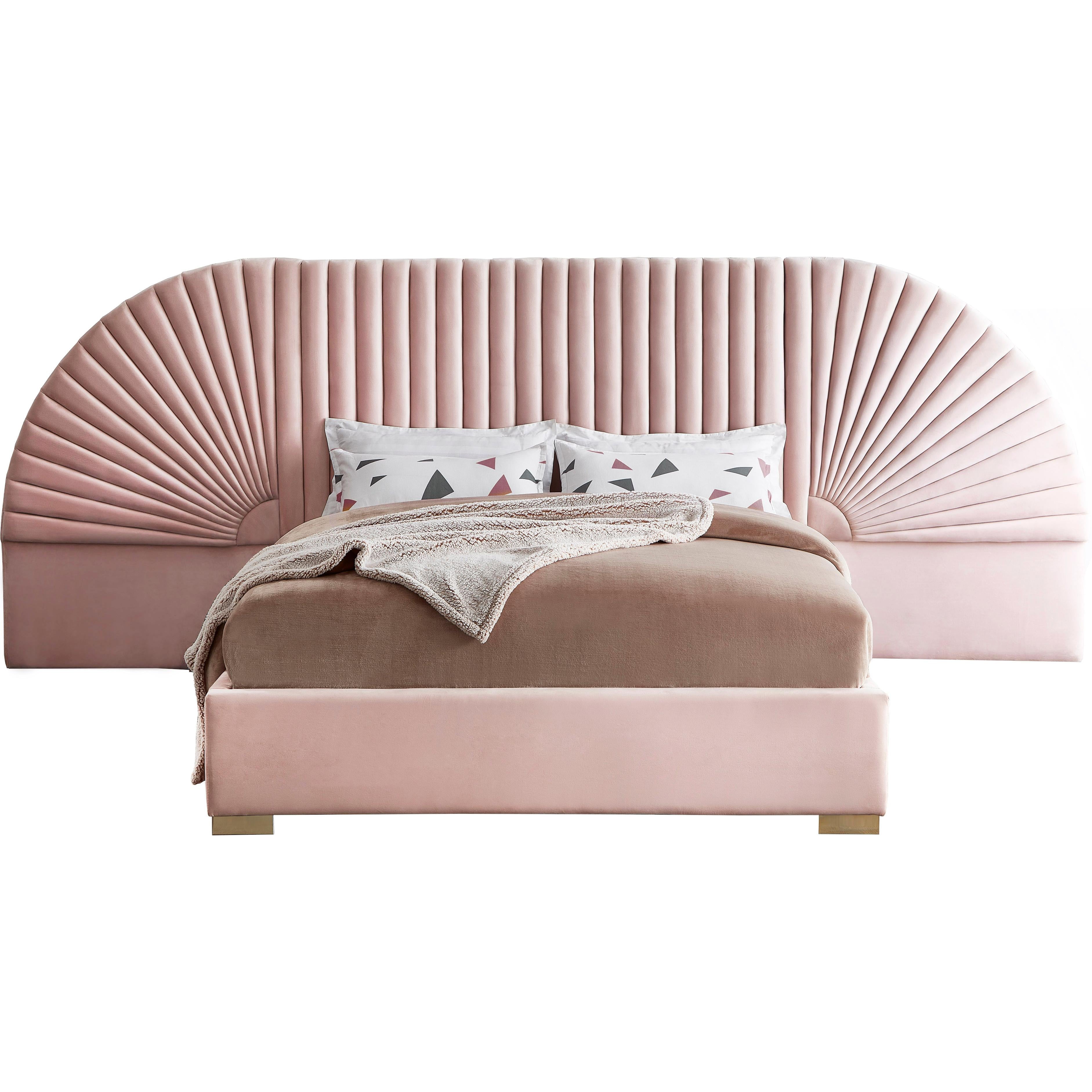 Meridian Cleo Pink Velvet King Bed (3 Boxes)