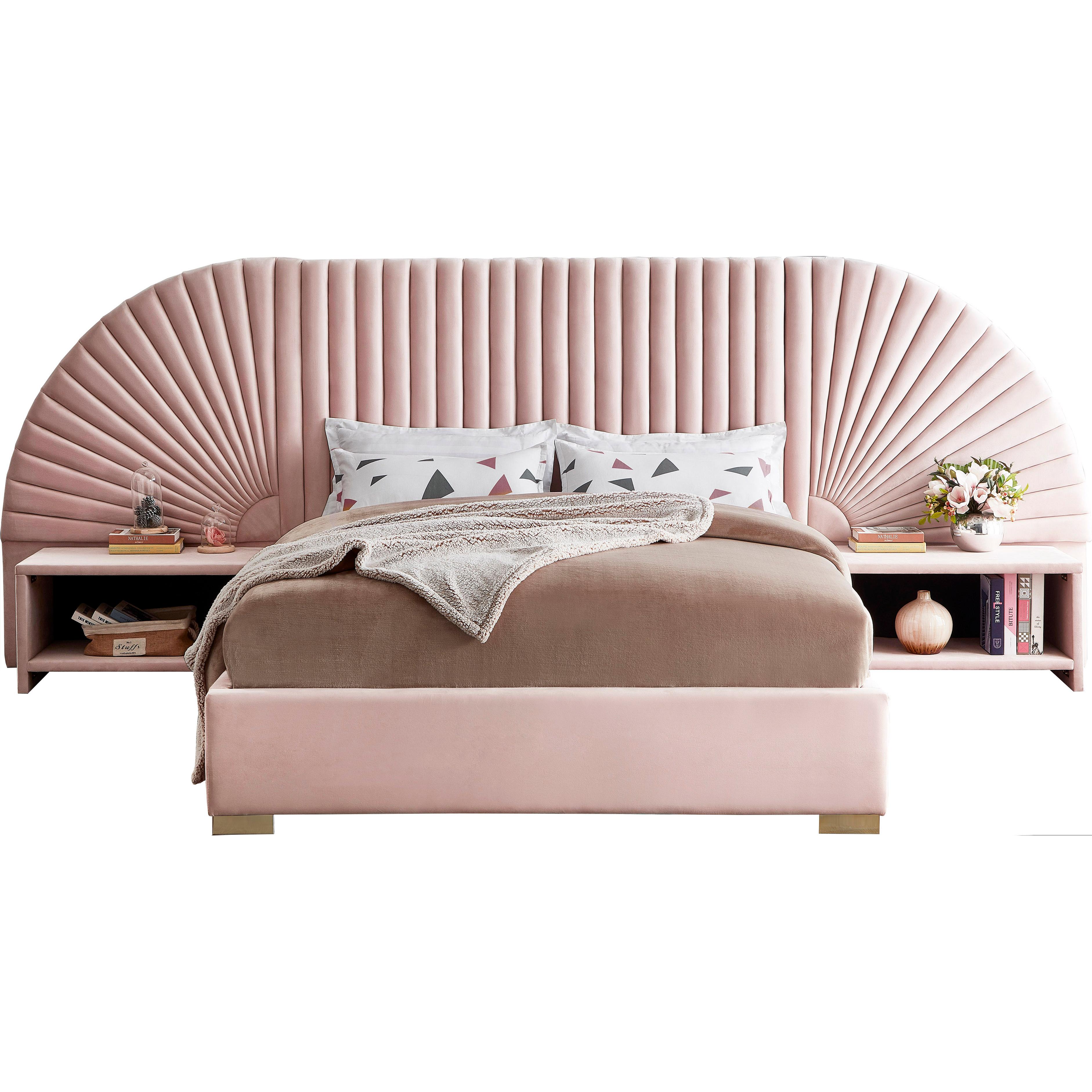 Meridian Cleo Pink Velvet King Bed (3 Boxes)