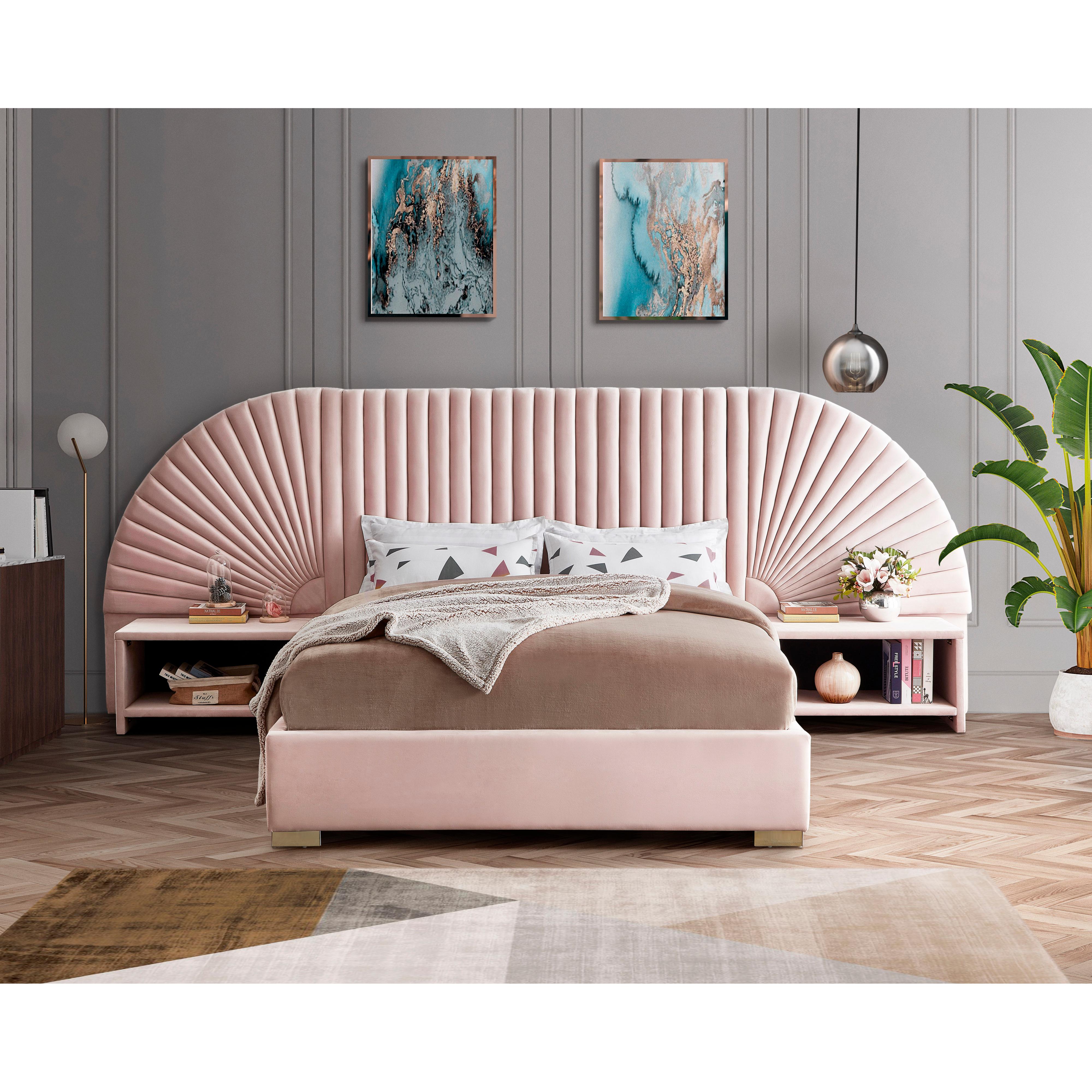 Meridian Cleo Pink Velvet King Bed (3 Boxes)