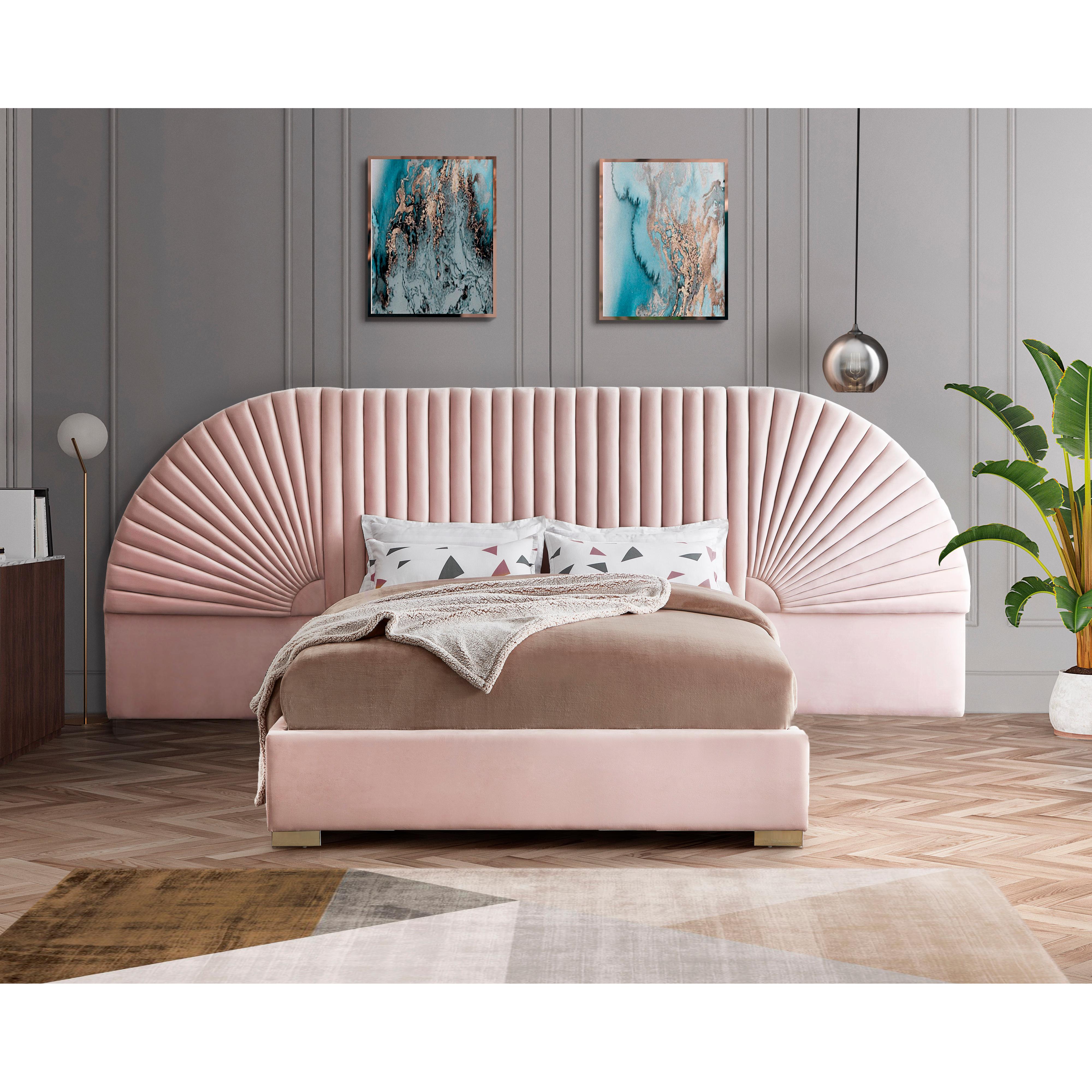 Meridian Cleo Pink Velvet Queen Bed (3 Boxes)