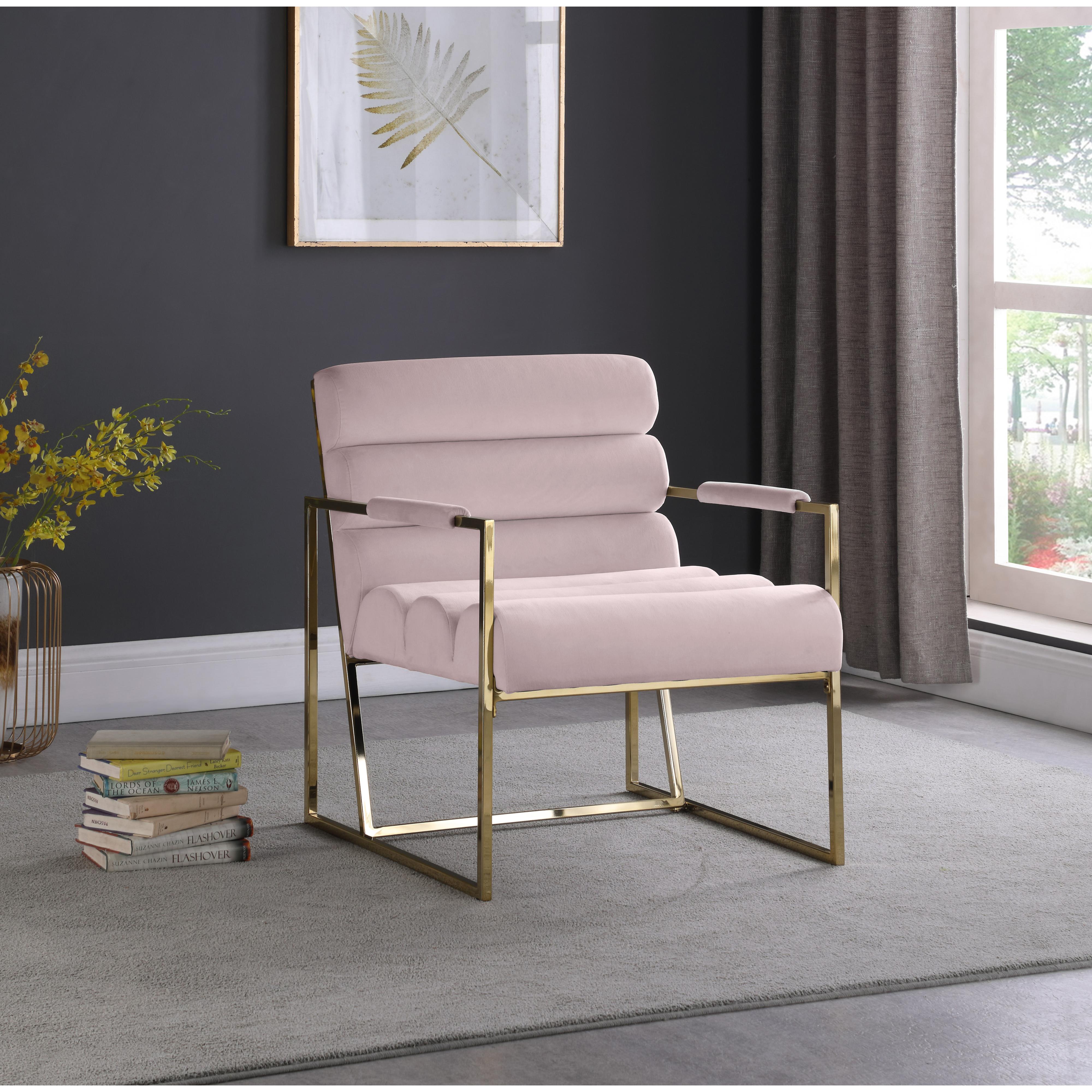 Meridian Wayne Pink Velvet Accent Chair