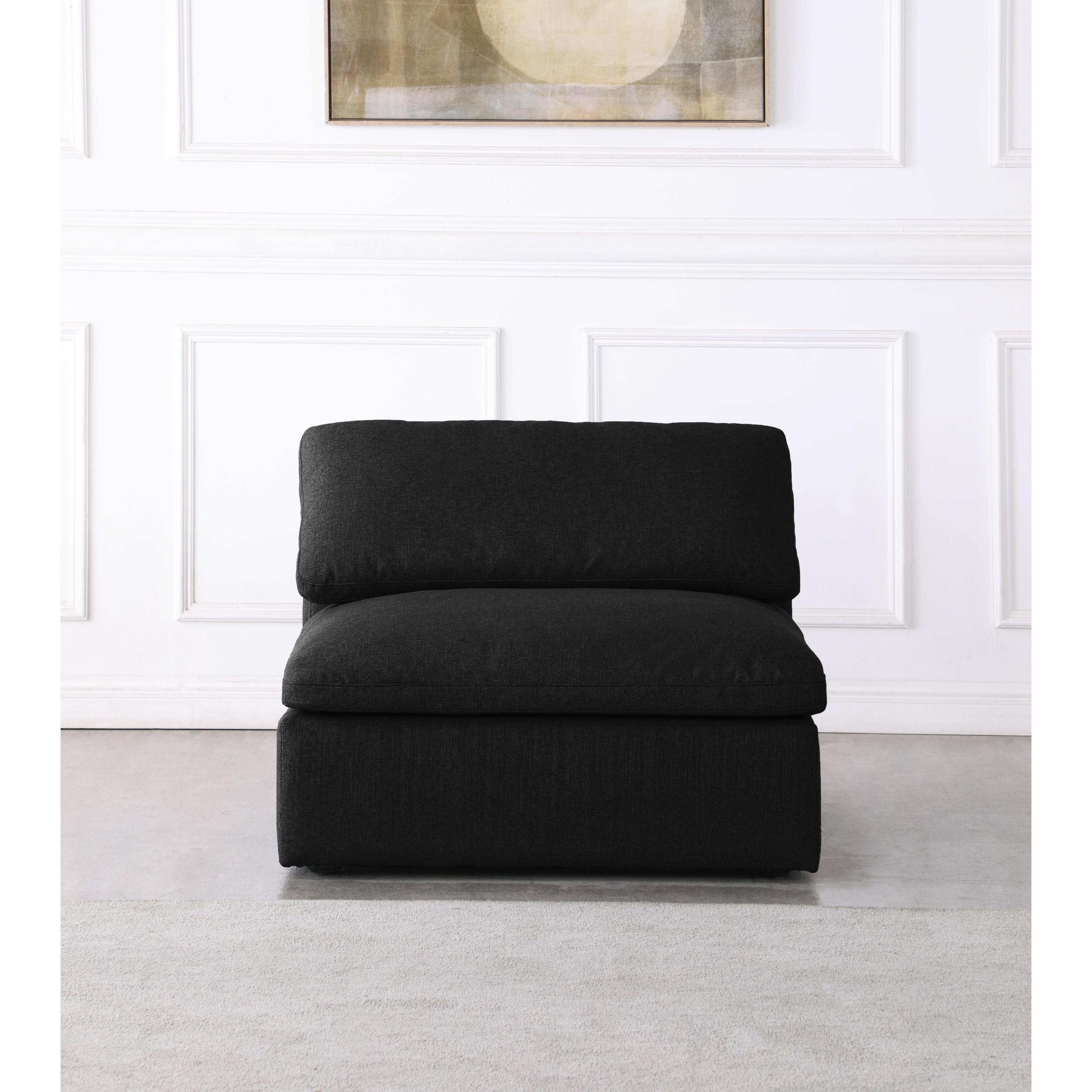 Meridian Serene Black Linen Textured Fabric Deluxe Comfort Modular Armless Chair