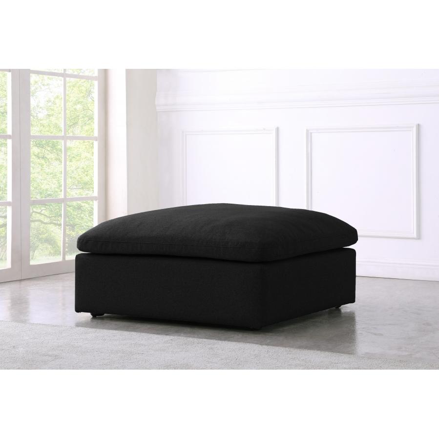 Meridian Serene Black Linen Textured Fabric Deluxe Comfort Modular Ottoman