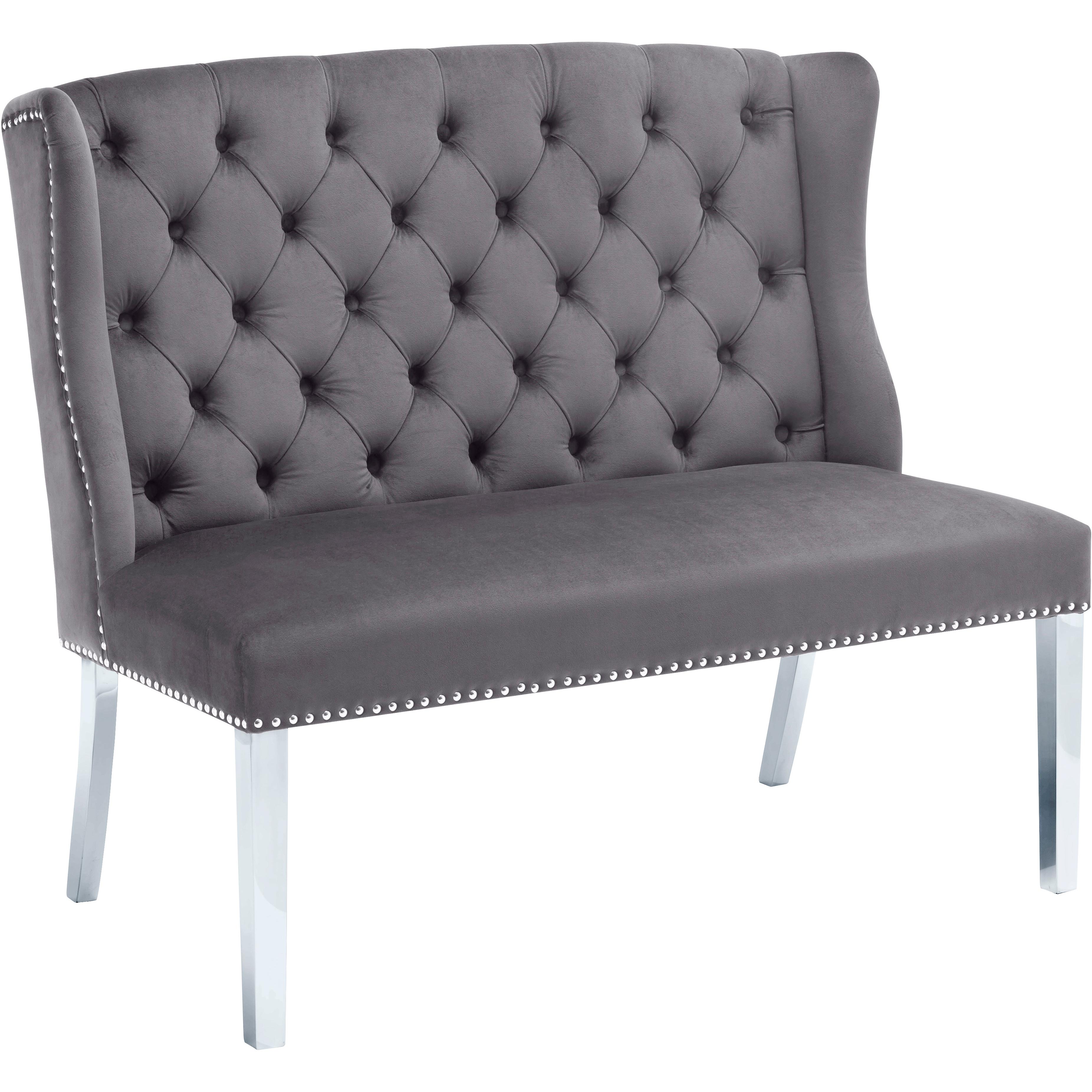 Meridian Suri Grey Velvet Settee Bench