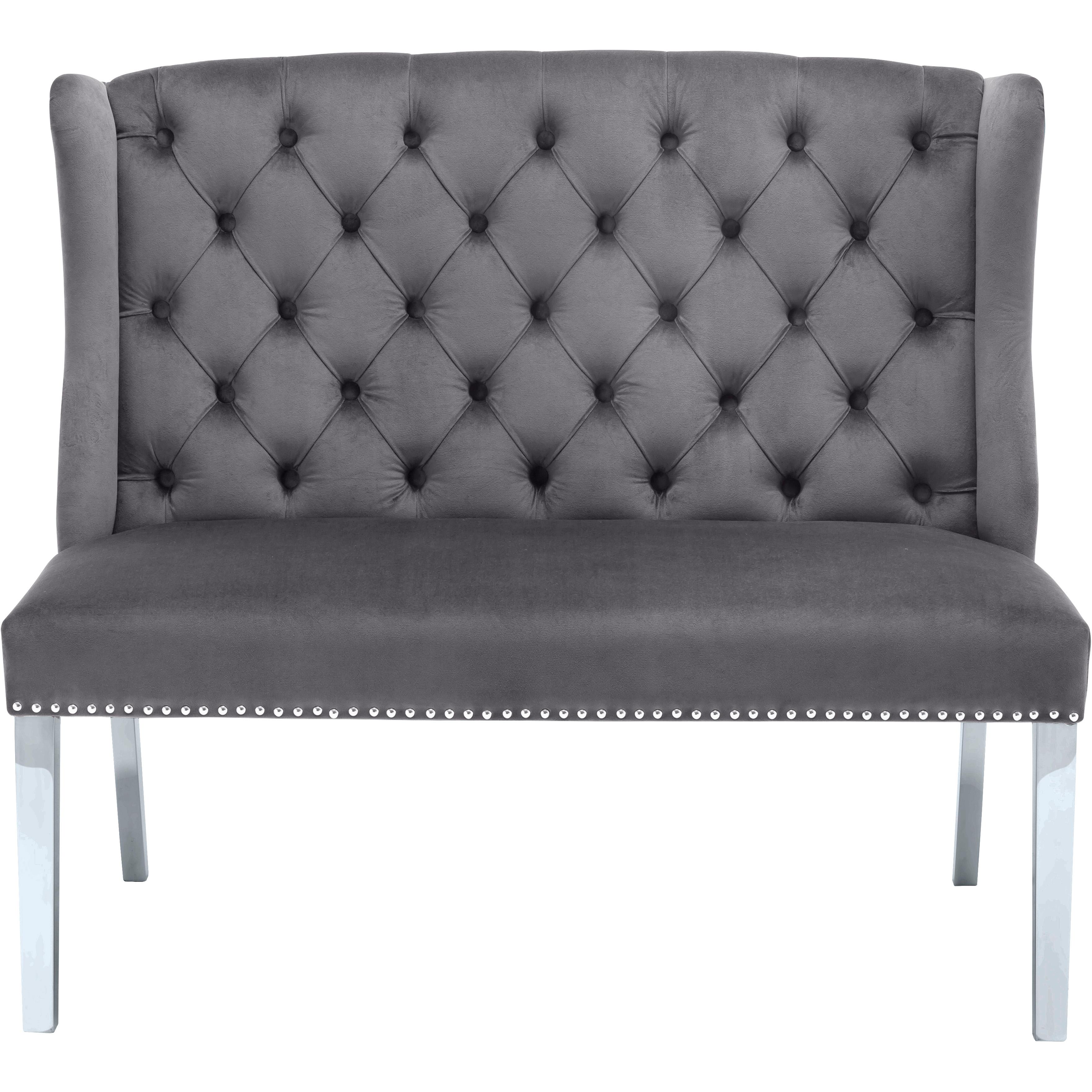 Meridian Suri Grey Velvet Settee Bench