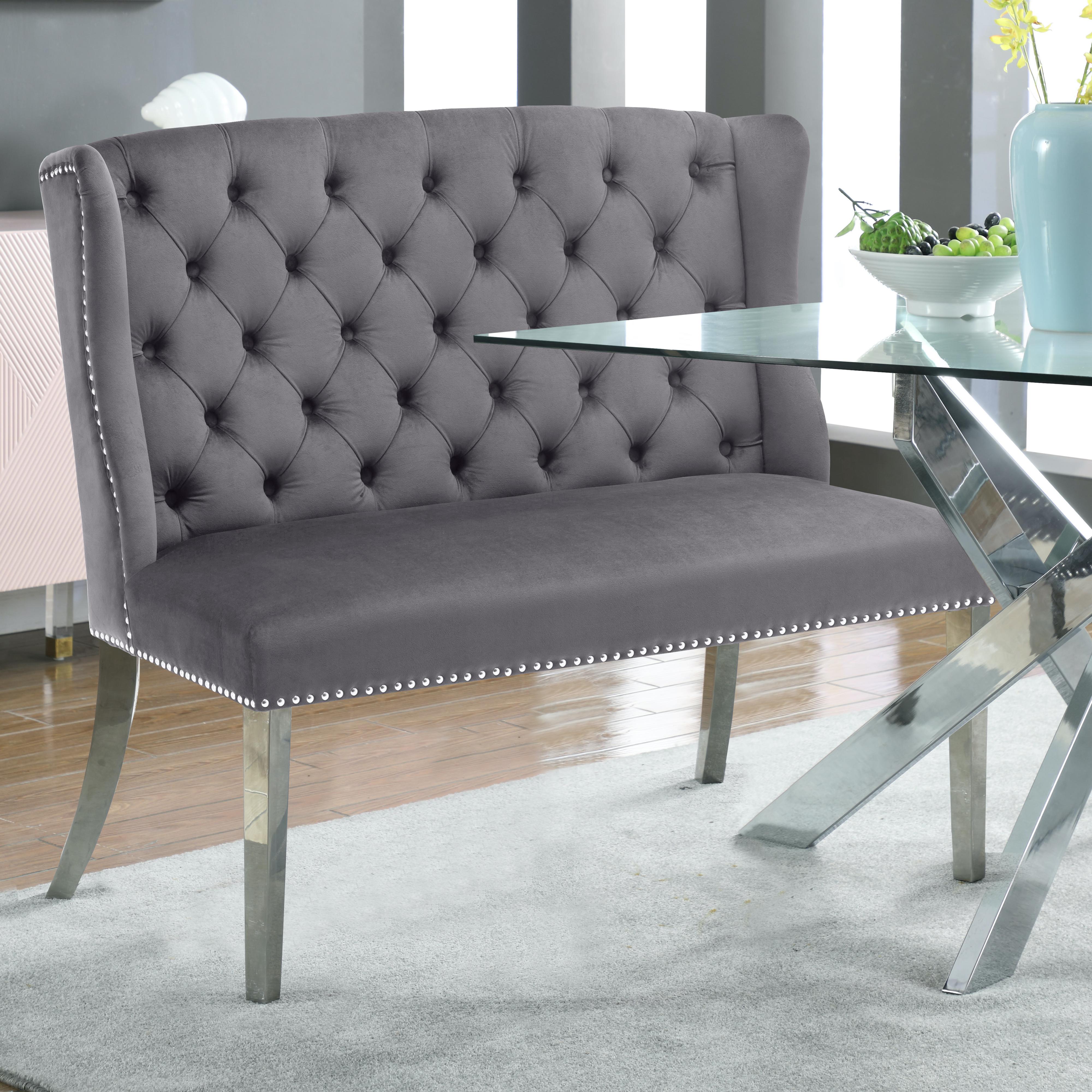 Meridian Suri Grey Velvet Settee Bench